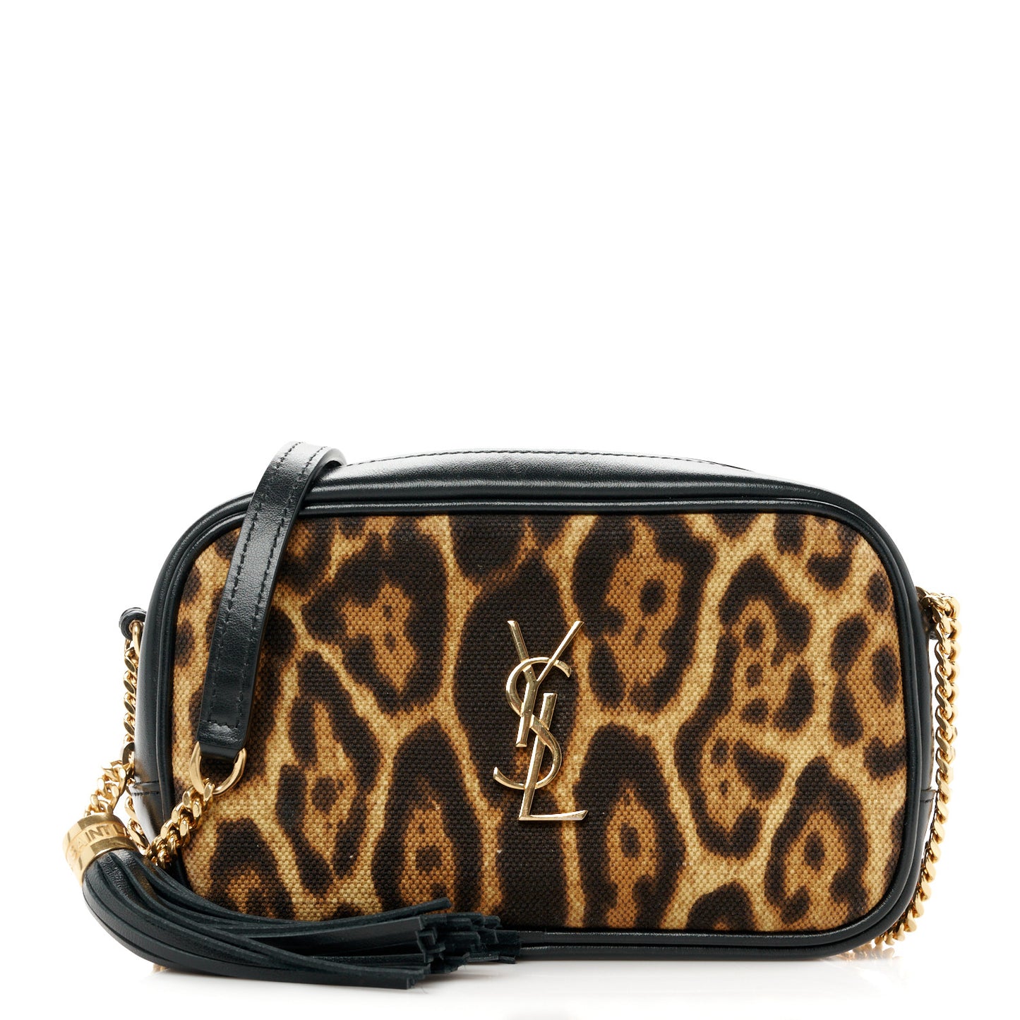 Canvas Calfskin Leopard Print Monogram Mini Lou Camera Bag Brown