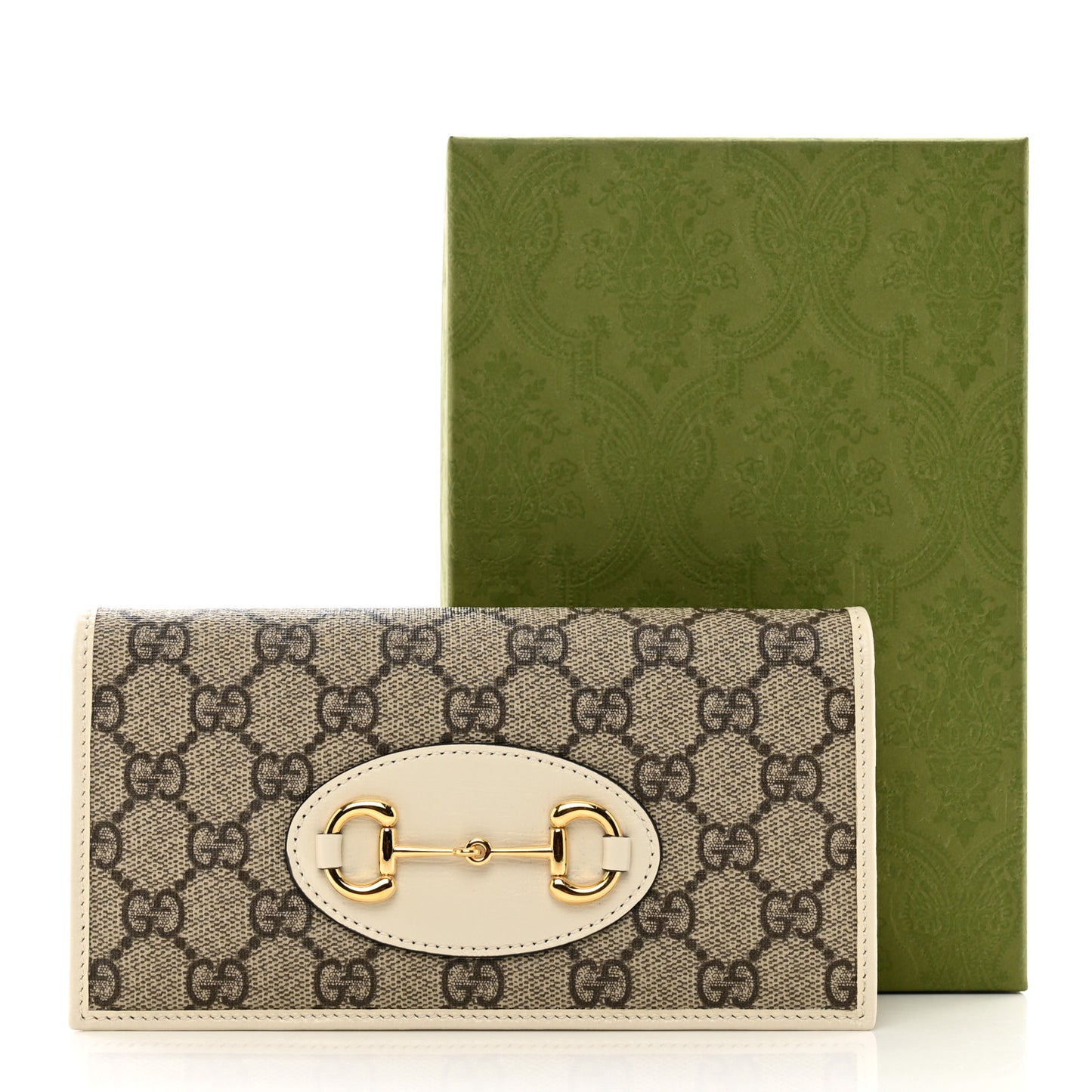 GG Supreme Monogram Azalea Calfskin Horsebit 1955 Wallet On Chain Beige Ebony Mystic White