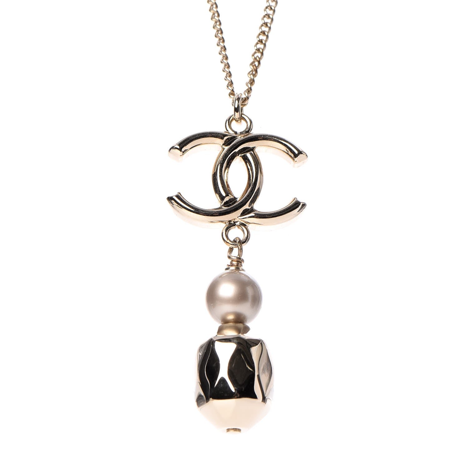Chanel Chain CC Pearl Drop Necklace Gold 4 of 5