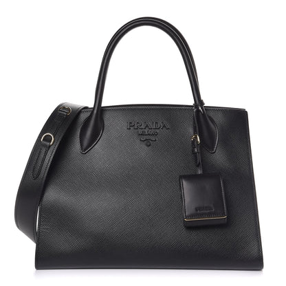 Prada Saffiano Cuir Calfskin Large Monochrome Top Handle Tote Black 1 of 7