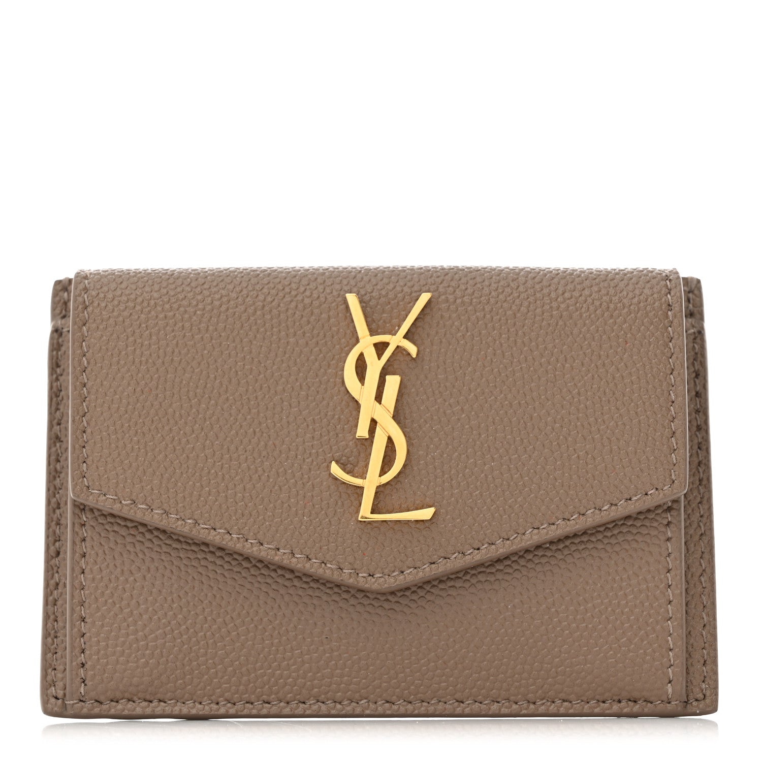 Saint Laurent Grain De Poudre Uptown Monogram Card Case Dark Beige 1 of 7
