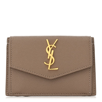 Saint Laurent Grain De Poudre Uptown Monogram Card Case Dark Beige 1 of 7