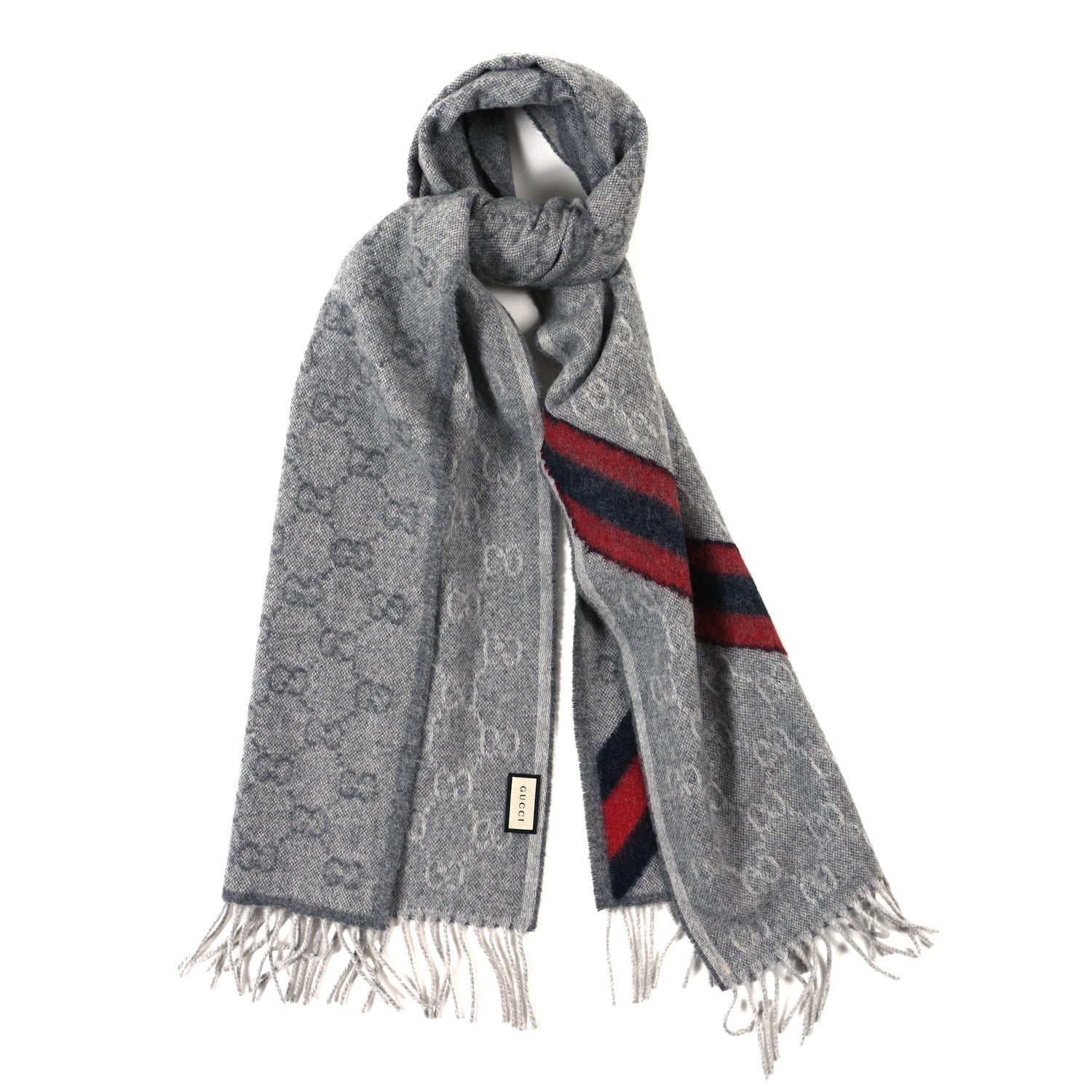 Gucci Wool Angora Monogram Web New Nikky Scarf Zinc Blue 1 of 3