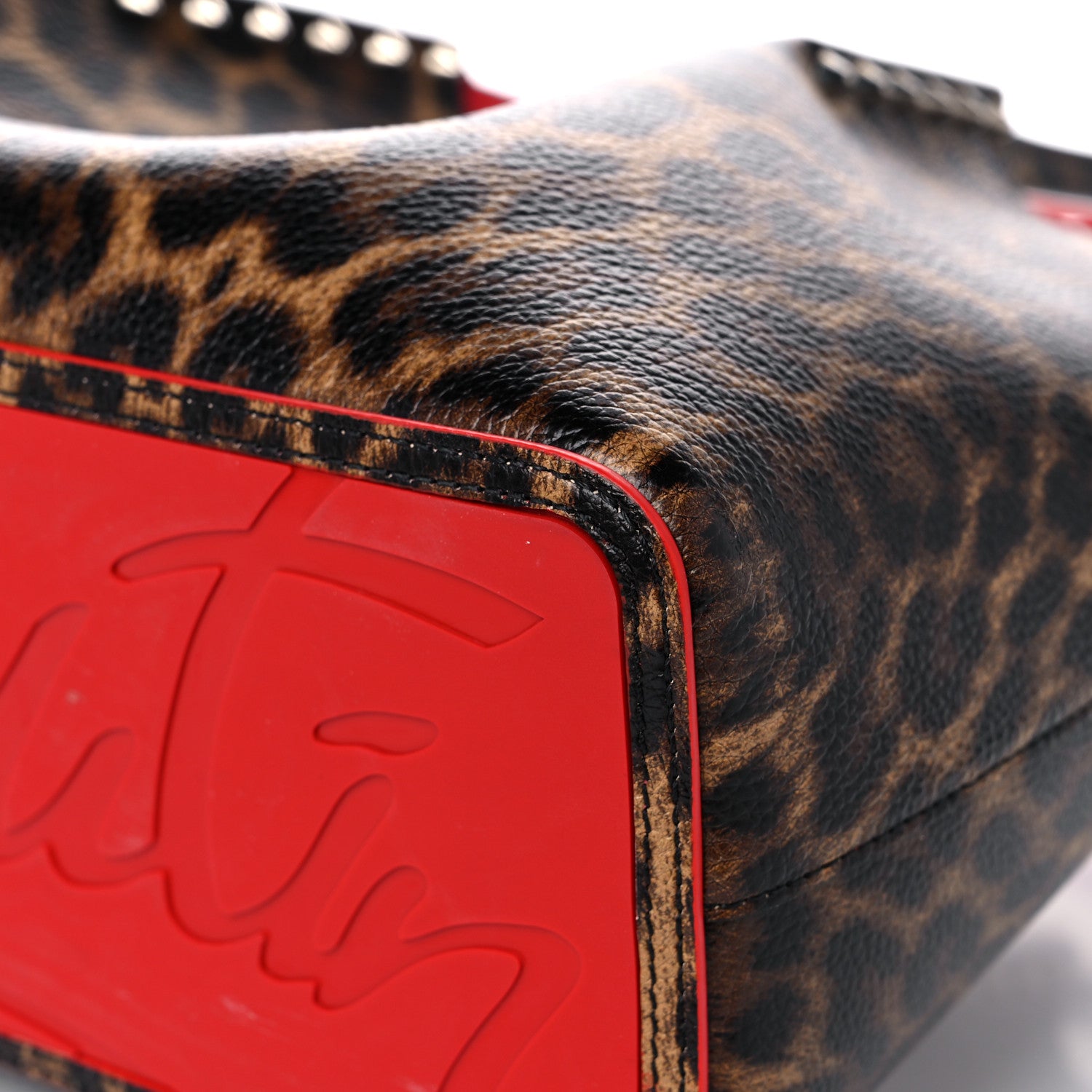 Christian Louboutin Calfskin Empire Leopard Print Spiked Large Cabarock Shopper Tote Brown 10 of 17