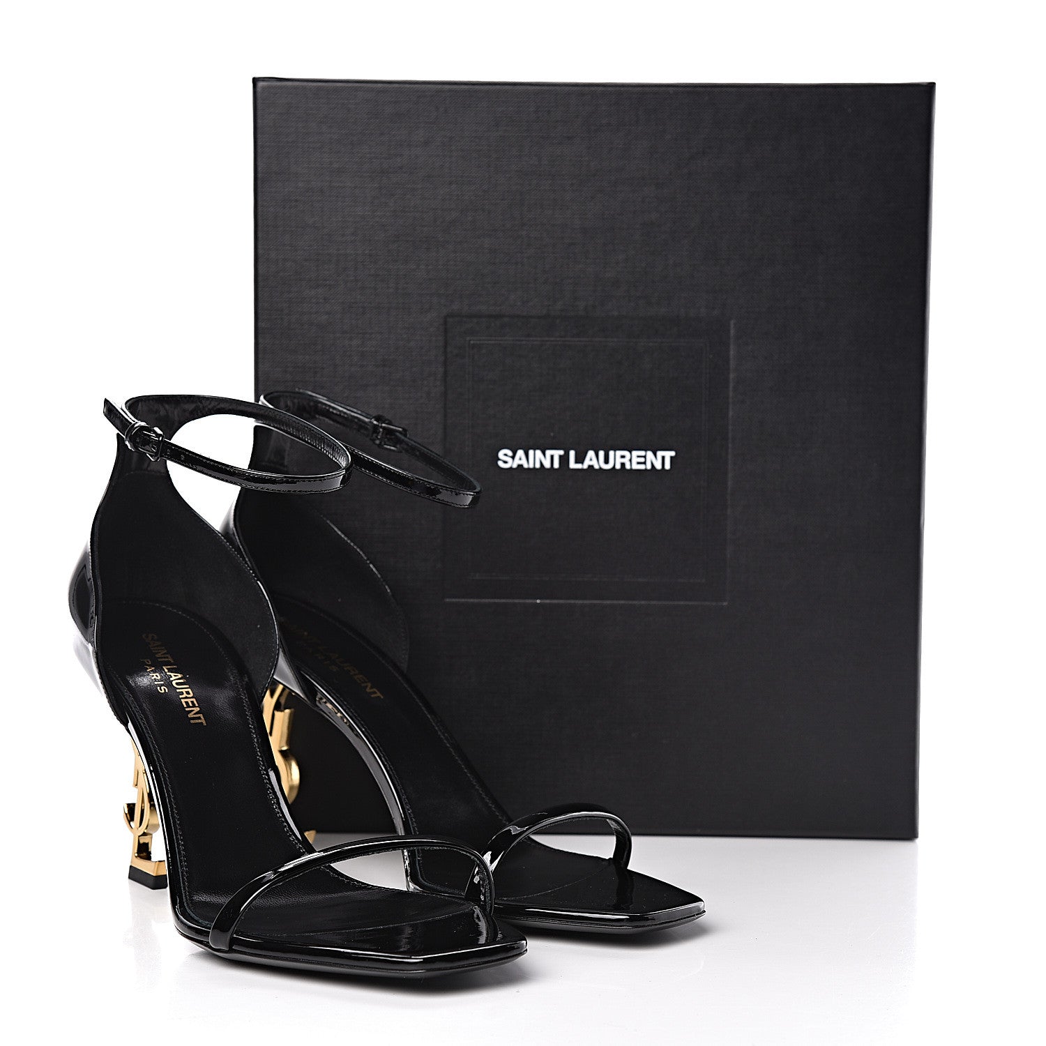Saint Laurent Patent Calfskin Opyum Sandals 39.5 Black Gold 9 of 9