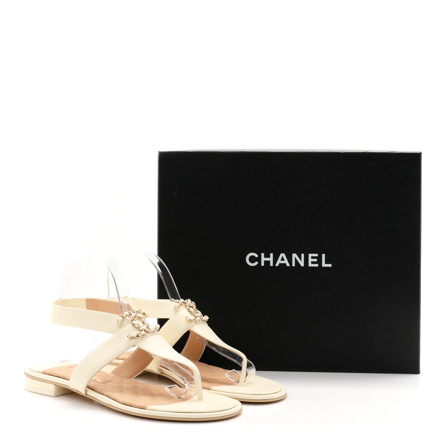 Lambskin Chain CC Thong Sandals 39 Ivory