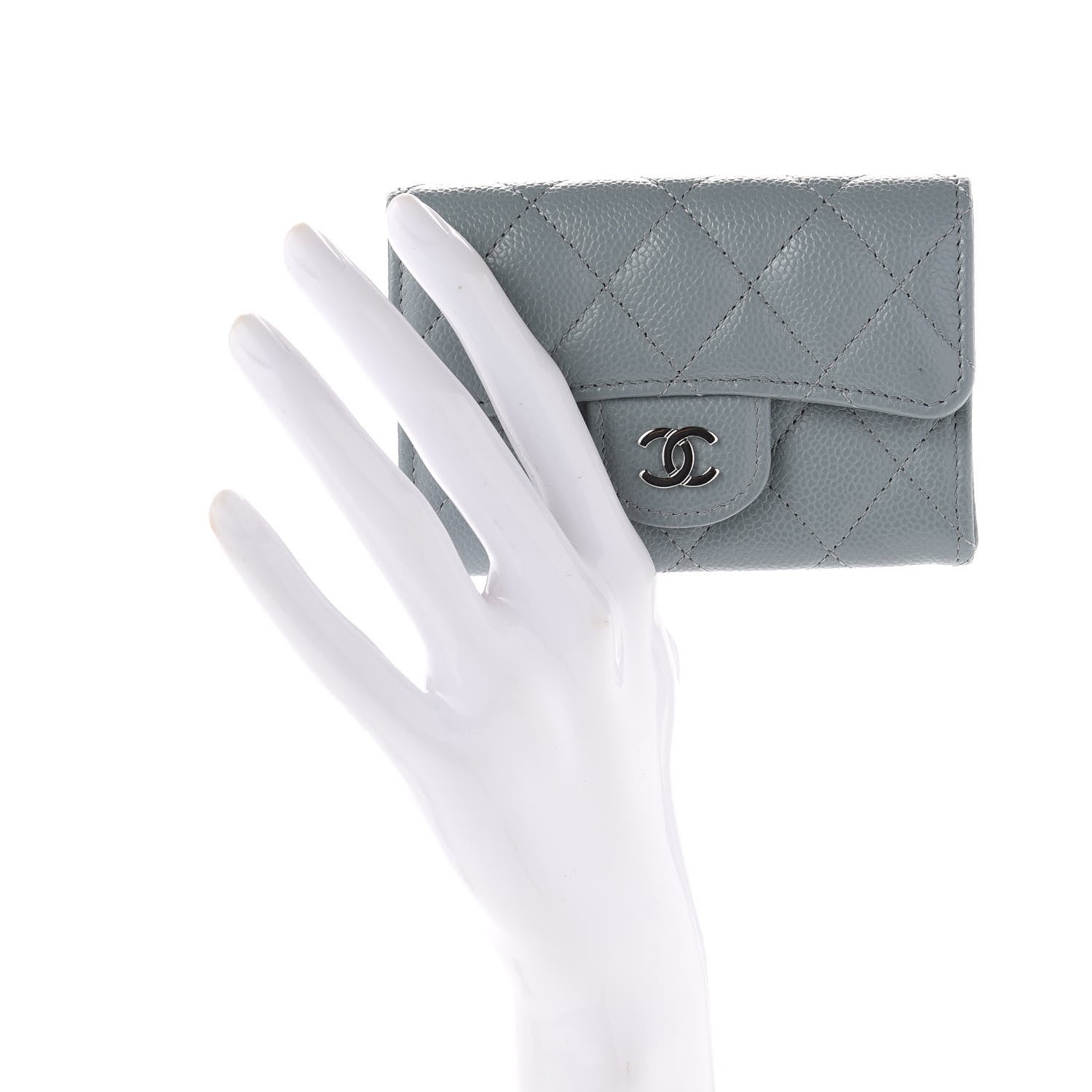 Chanel Caviar Quilted Flap Card Holder Wallet Light Blue 2 of 10