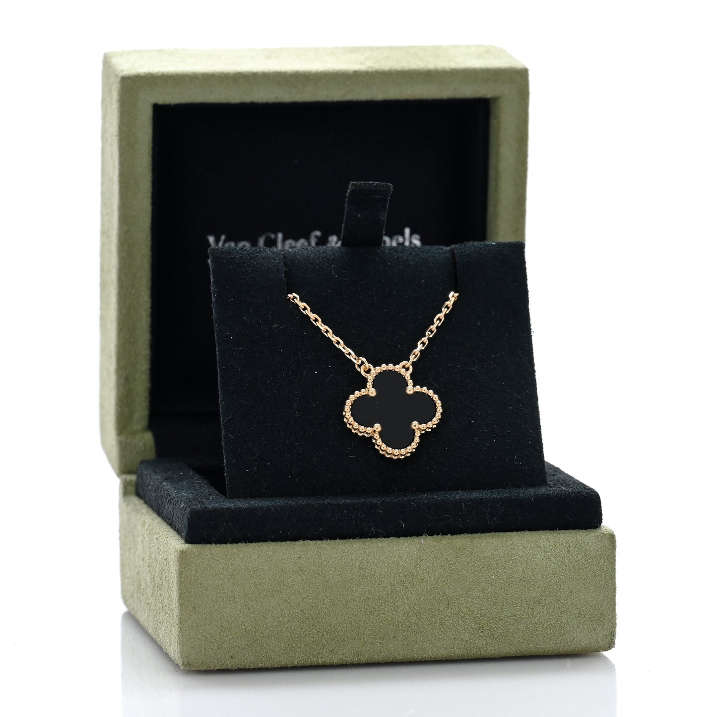 18K Yellow Gold Black Onyx Vintage Alhambra Pendant Necklace