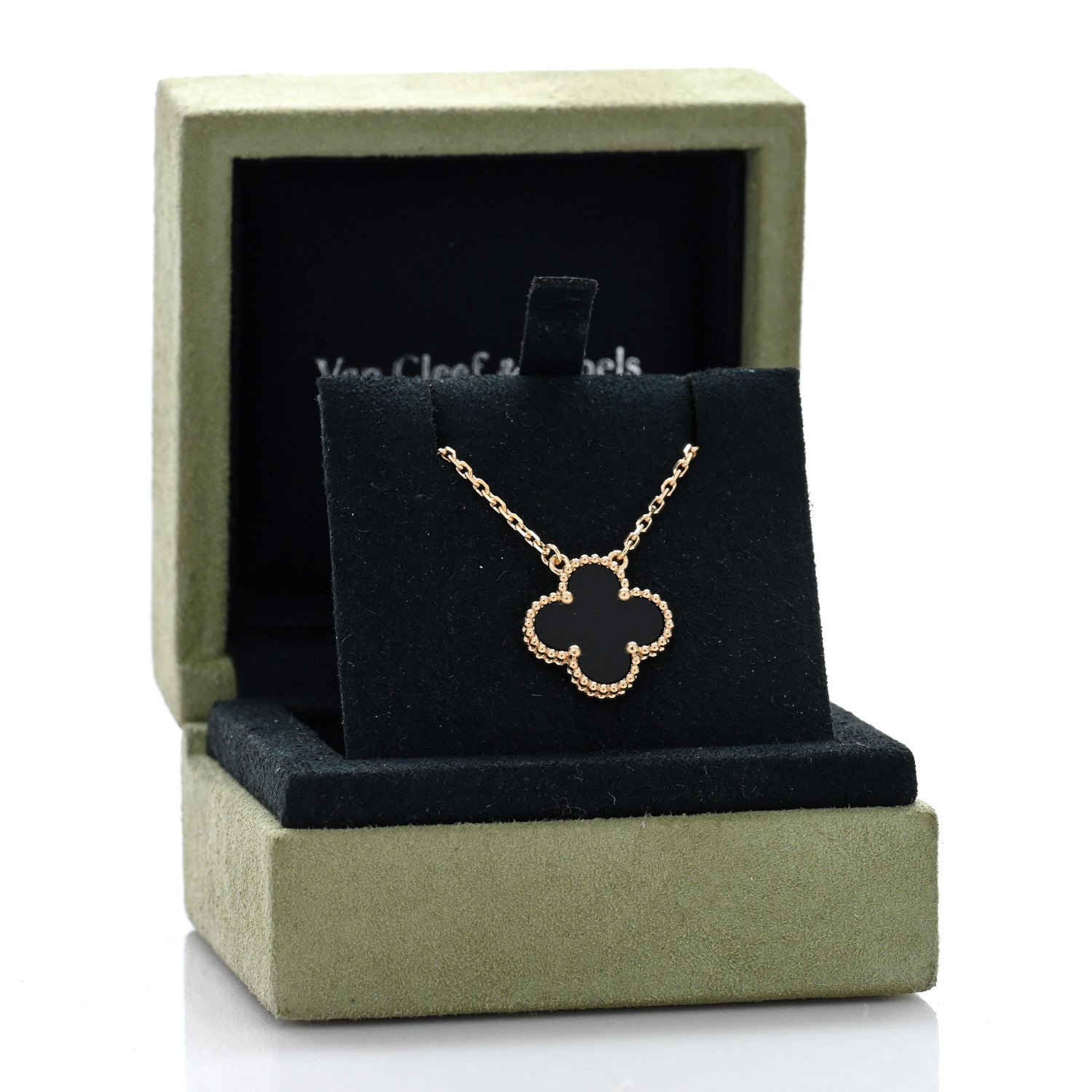 Van Cleef & Arpels 18K Yellow Gold Black Onyx Vintage Alhambra Pendant Necklace 5 of 5
