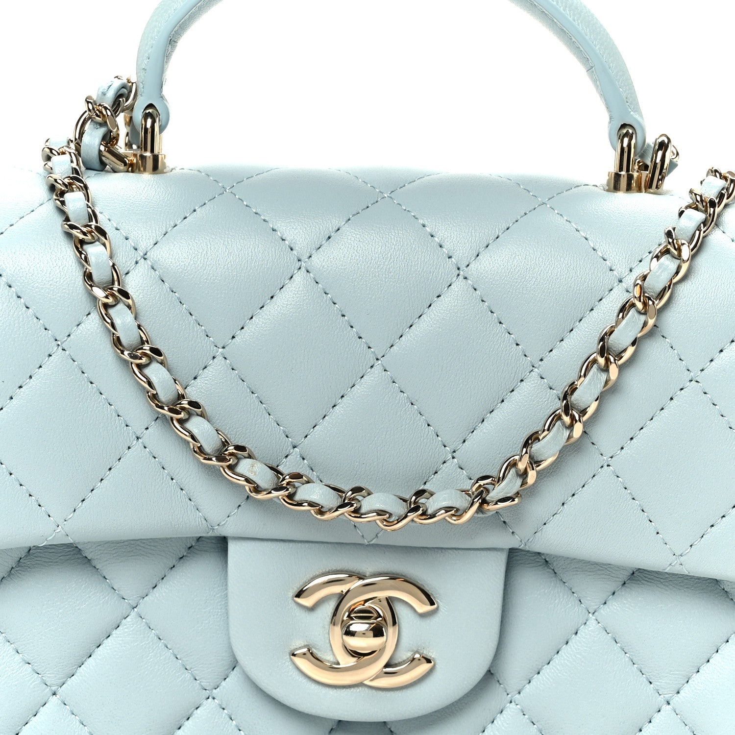 Chanel Lambskin Quilted Mini Top Handle Rectangular Flap Light Blue 9 of 12