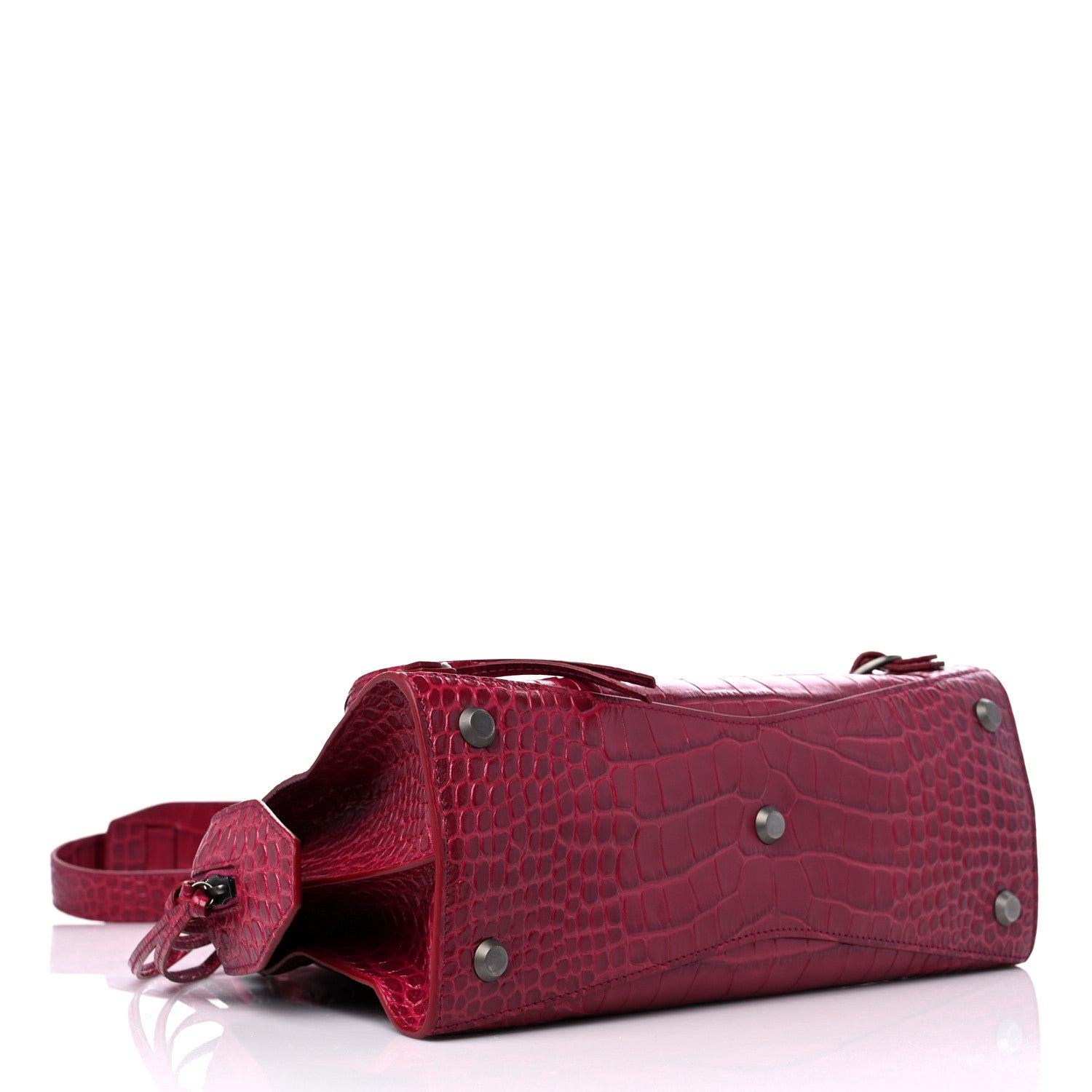 Balenciaga Calfskin Crocodile Embossed Neo Classic Silver Hardware S City Raspberry 4 of 8
