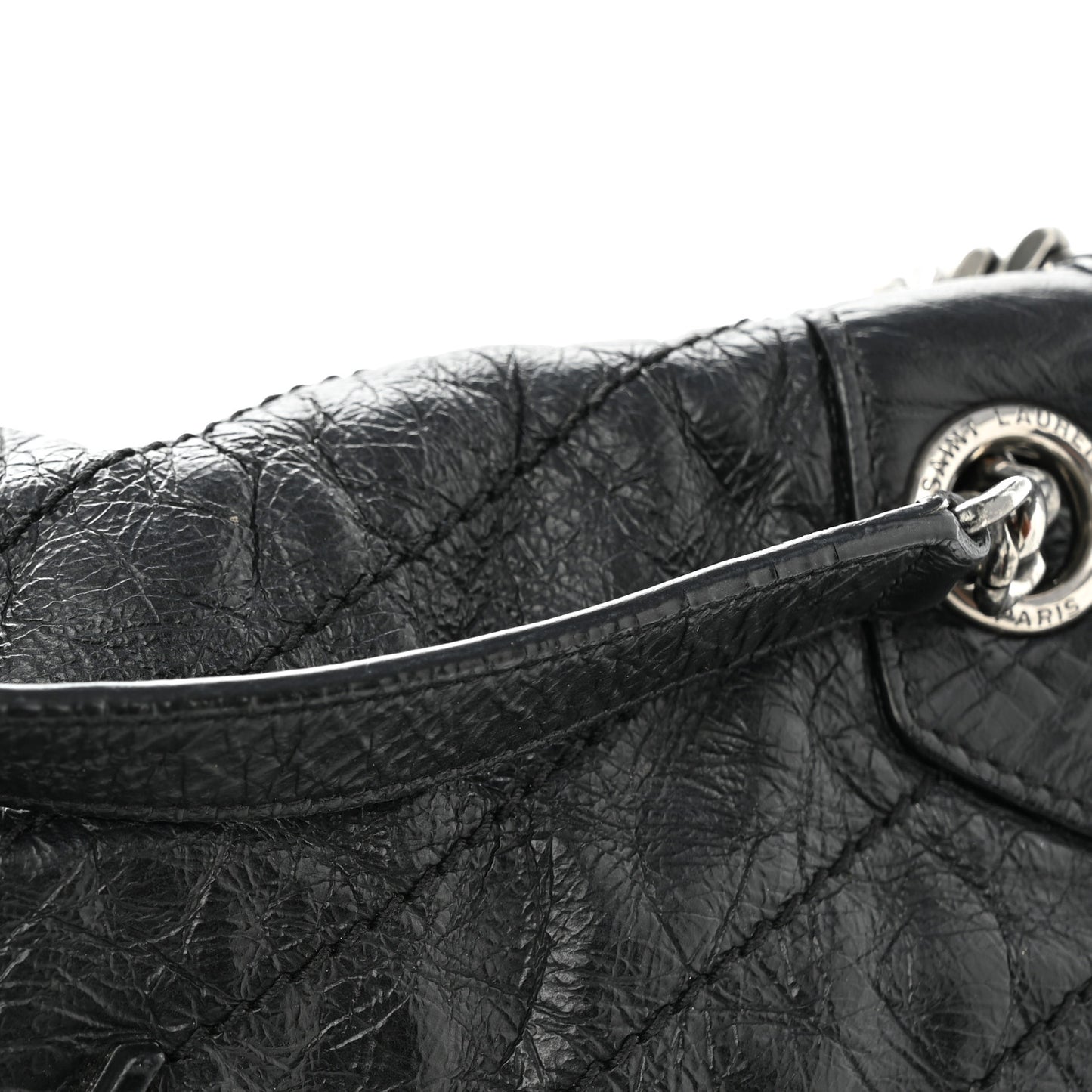 Crinkled Calfskin Matelasse Monogram Large Niki Chain Satchel Black