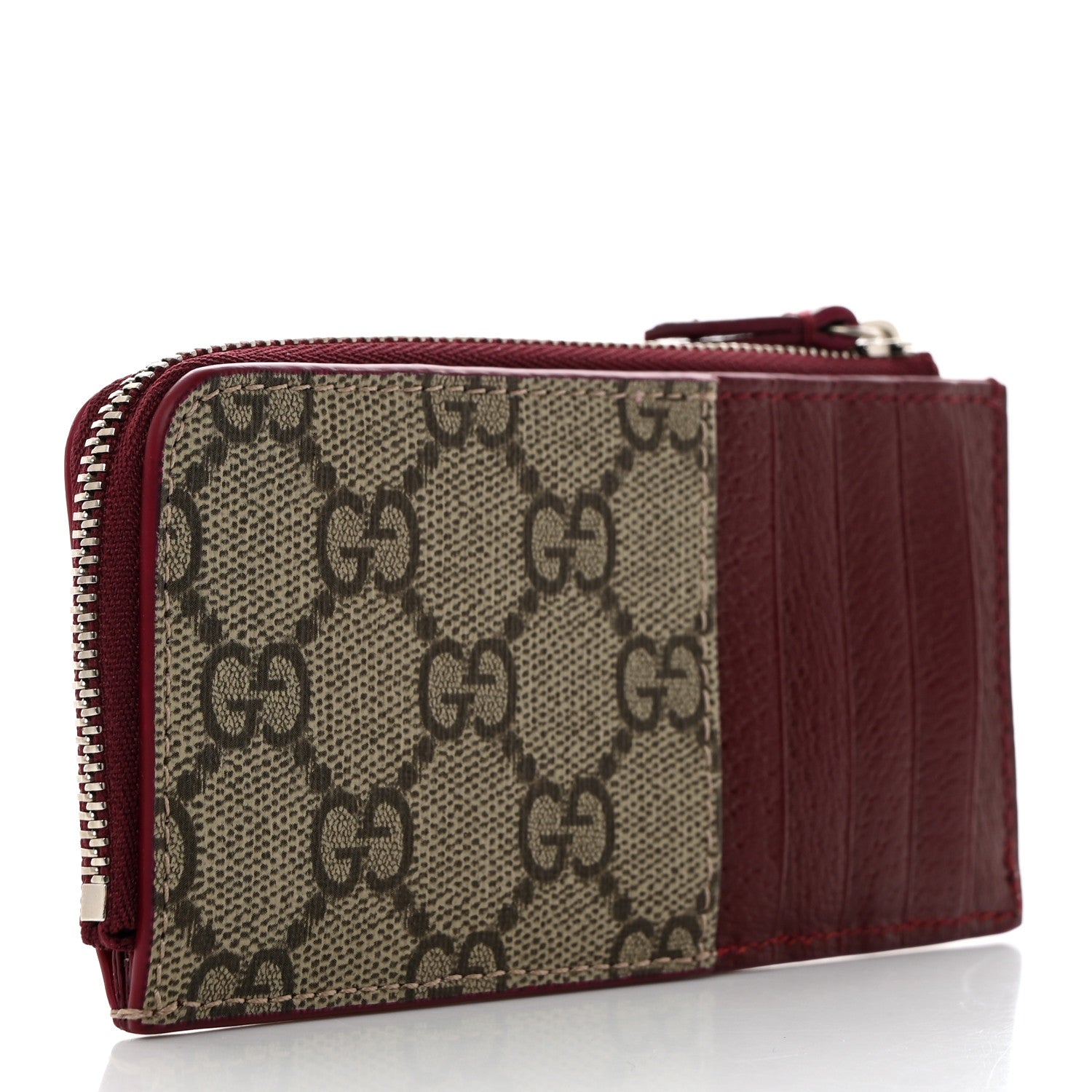 Gucci GG Supreme Monogram Zip Card Case Beige Burgundy 3 of 8