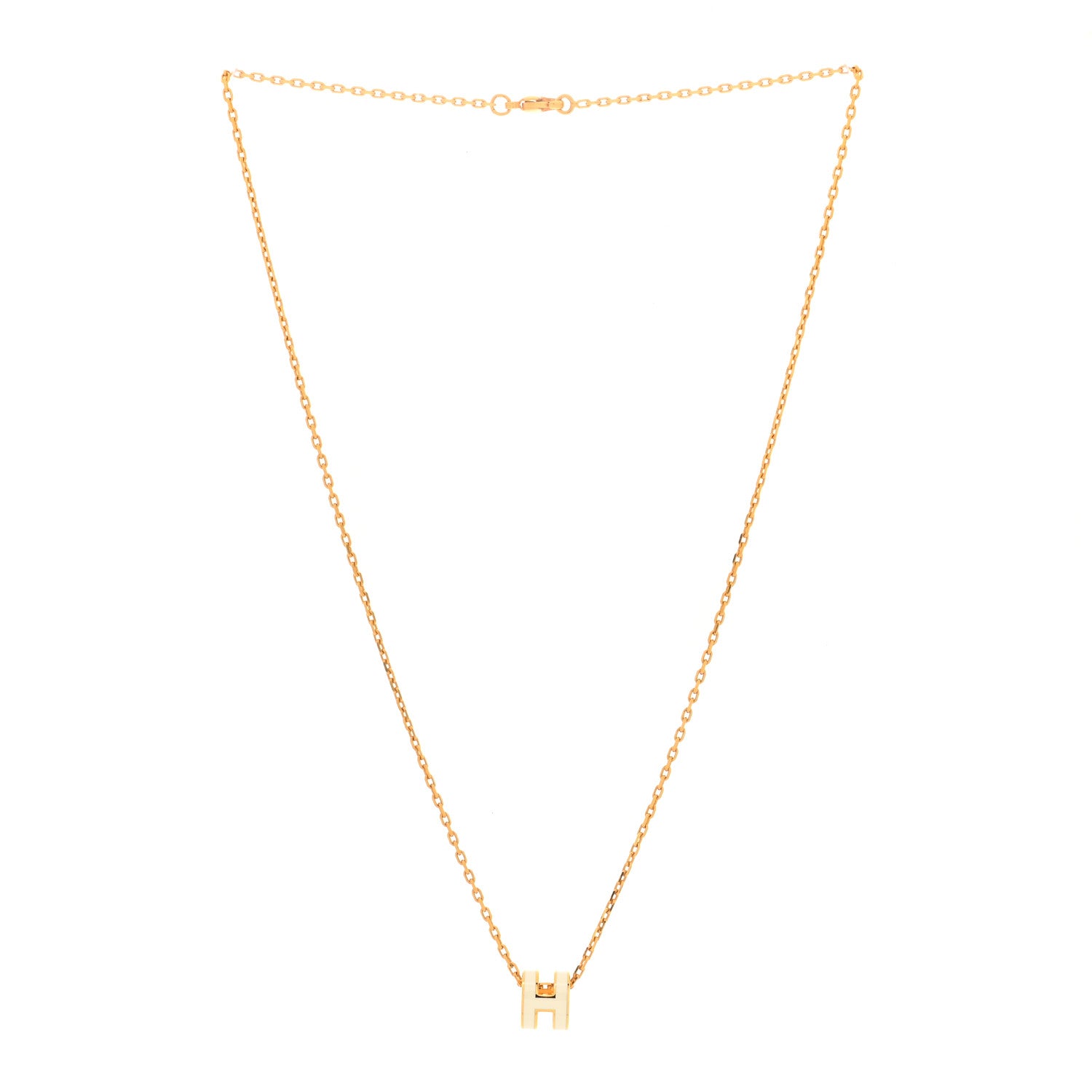 Hermes Lacquered Gold Mini Pop H Pendant Necklace White 3 of 6