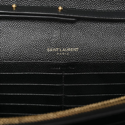 Saint Laurent Grain De Poudre Matelasse Chevron Monogram Chain Wallet Black 6 of 11