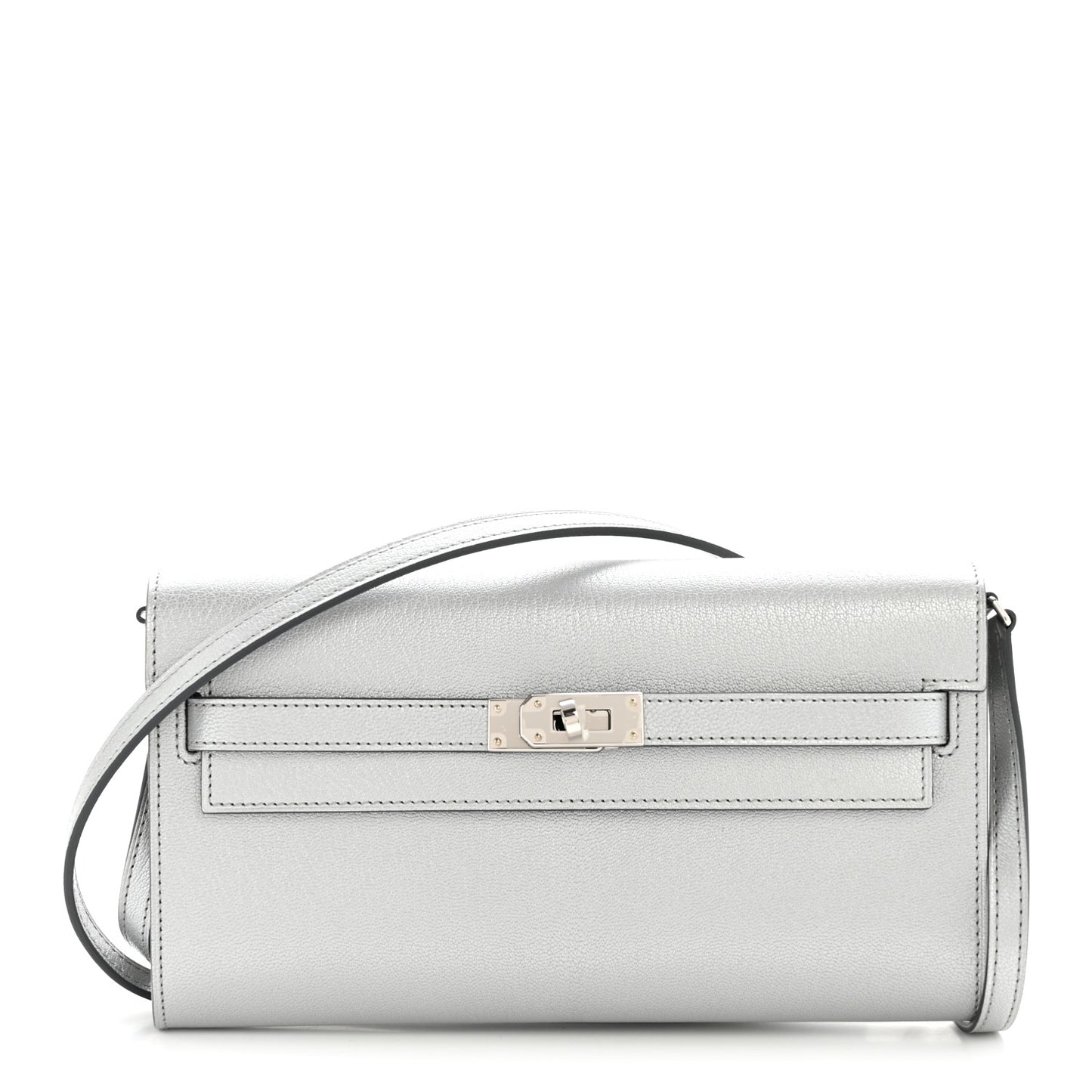 Metallic Chevre Chamkilight Kelly Wallet To Go Argent