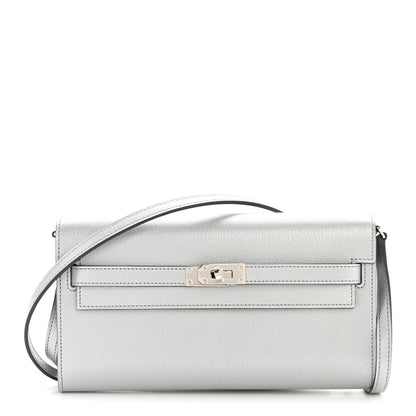 Hermes Metallic Chevre Chamkilight Kelly Wallet To Go Argent 1 of 10
