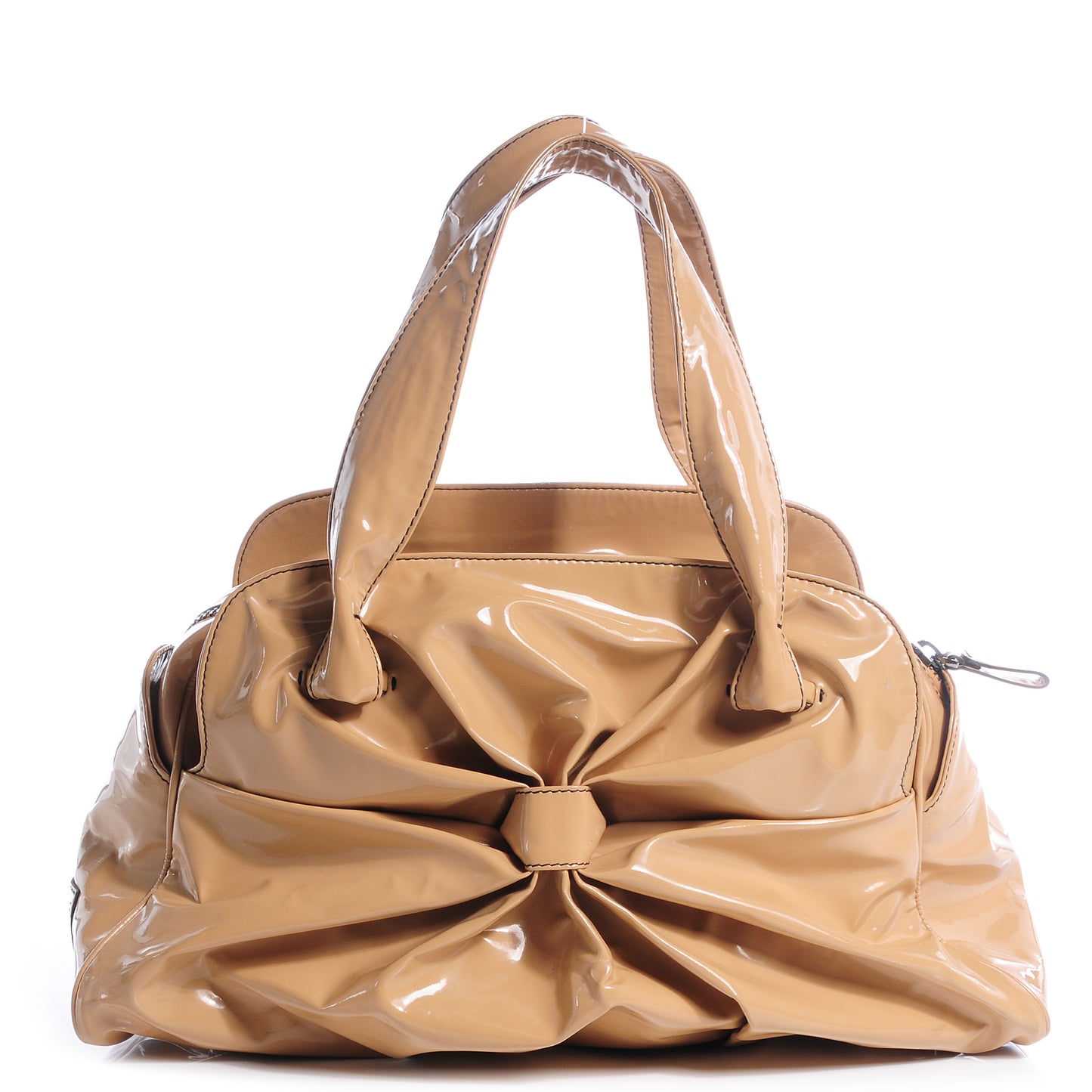 Patent Lacca Pleat Bow Satchel Sand