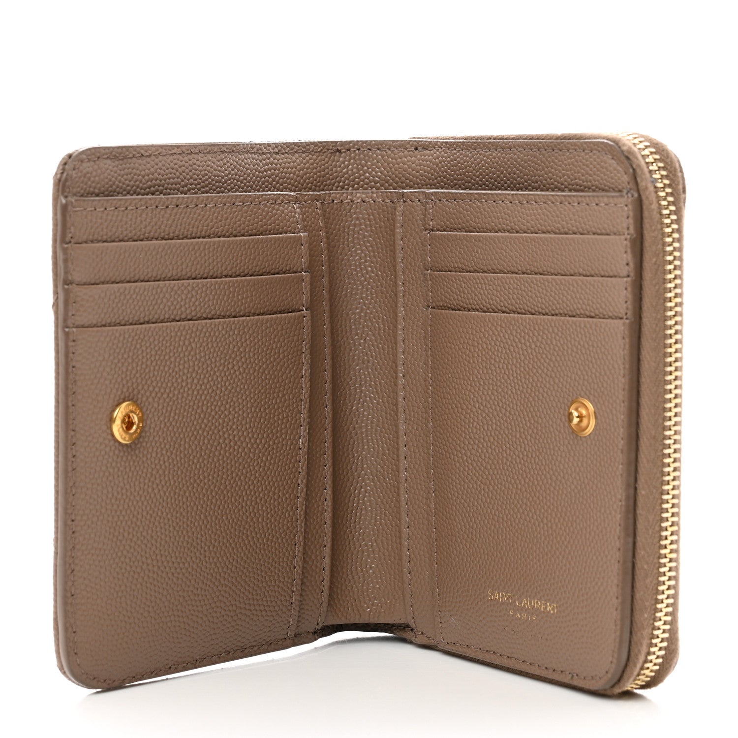 Saint Laurent Grain De Poudre Matelasse Chevron Monogram Compact Zip Around Wallet Taupe 5 of 8