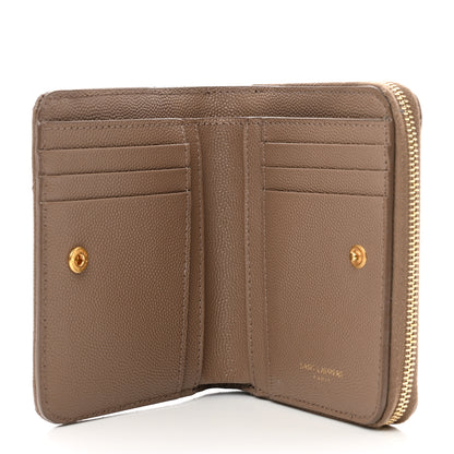 Saint Laurent Grain De Poudre Matelasse Chevron Monogram Compact Zip Around Wallet Taupe 5 of 8