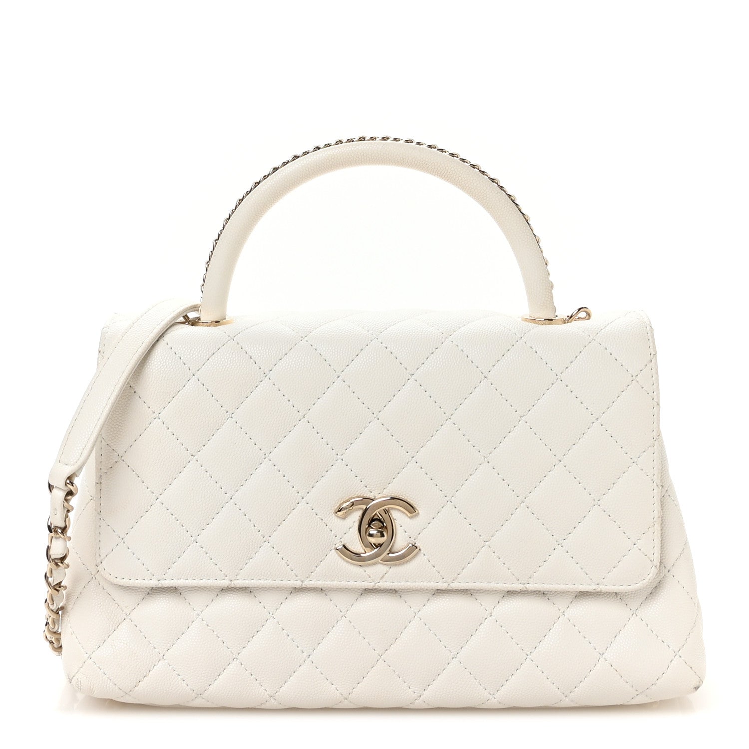 Chanel Caviar Quilted Small Chain Coco Handle Flap White 1 of 11