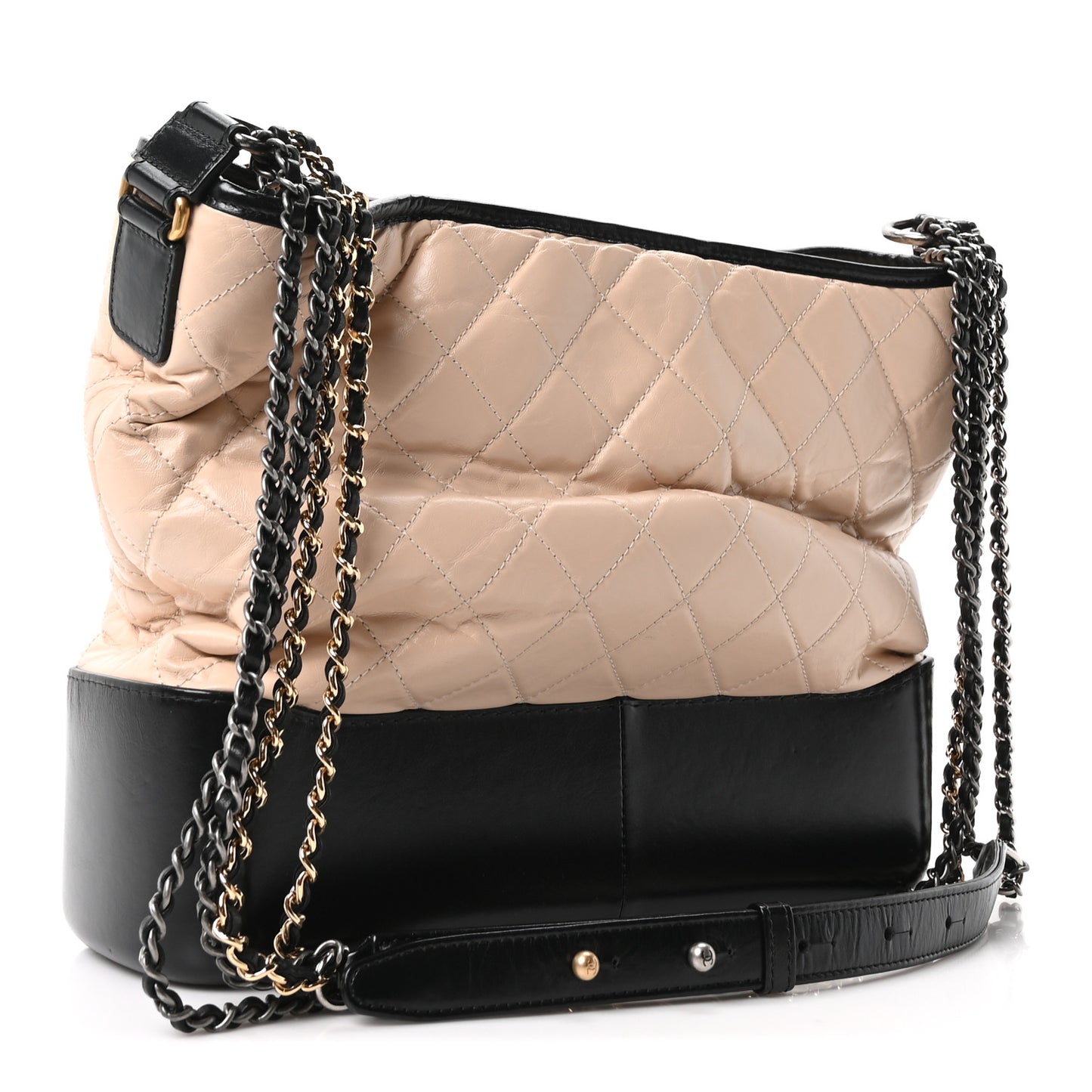 Aged Calfskin Quilted Large Gabrielle Hobo Beige Black