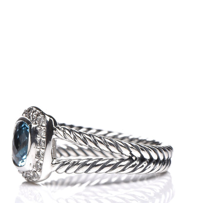 David Yurman Sterling Silver Diamond Blue Topaz 7mm Petite Albion Ring 54 7 3 of 5