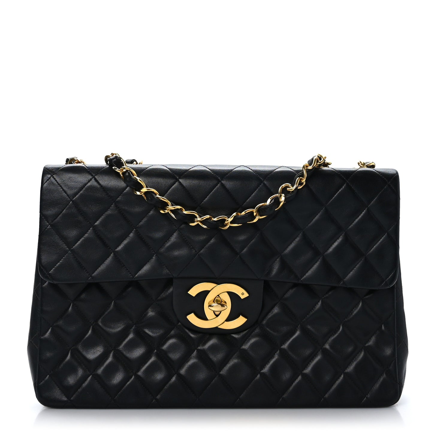 Lambskin Quilted XL Jumbo Single Flap Black