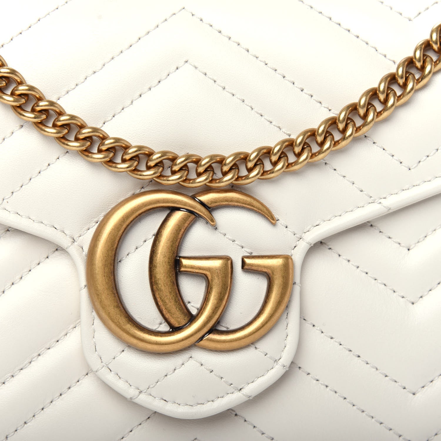 Gucci Calfskin Matelasse GG Marmont Chain Wallet Mystic White 10 of 10