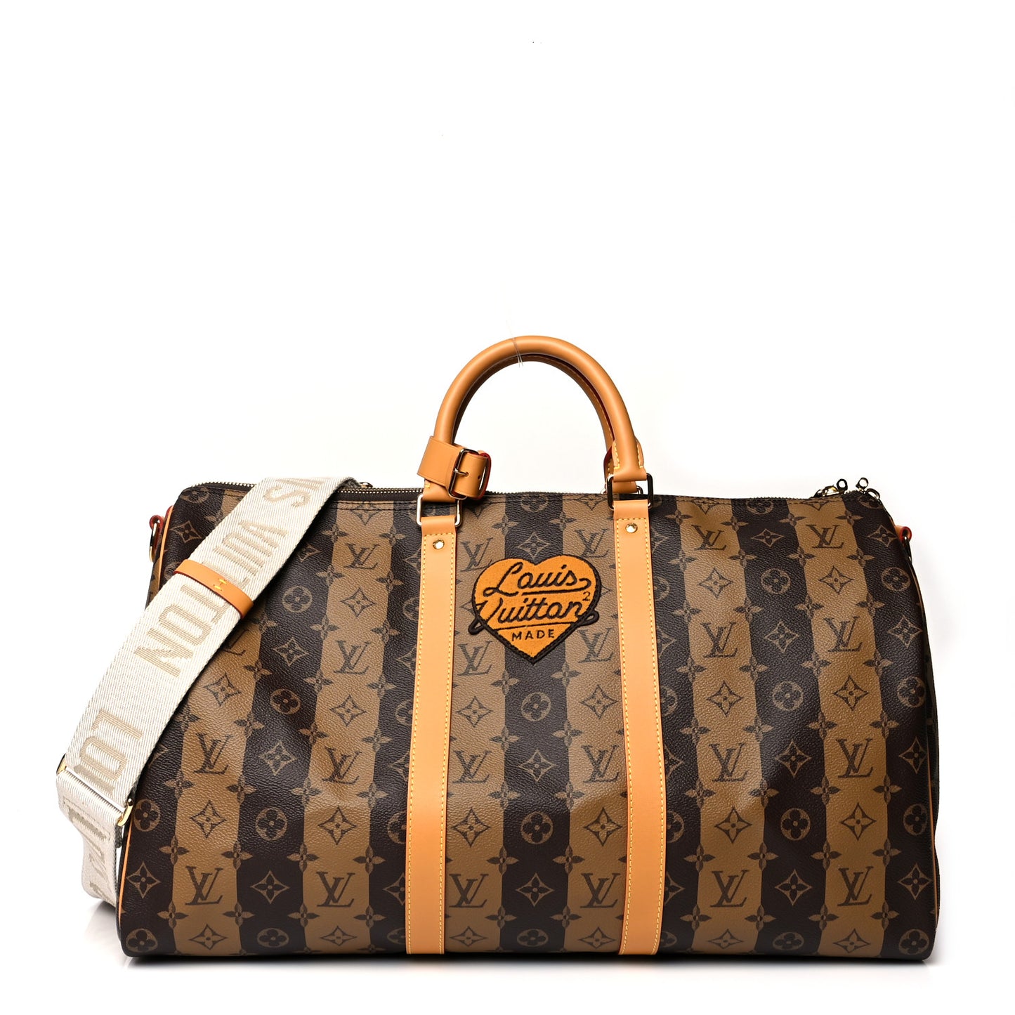 X NIGO Reverse Monogram Stripe Keepall Bandouliere 50 Brown