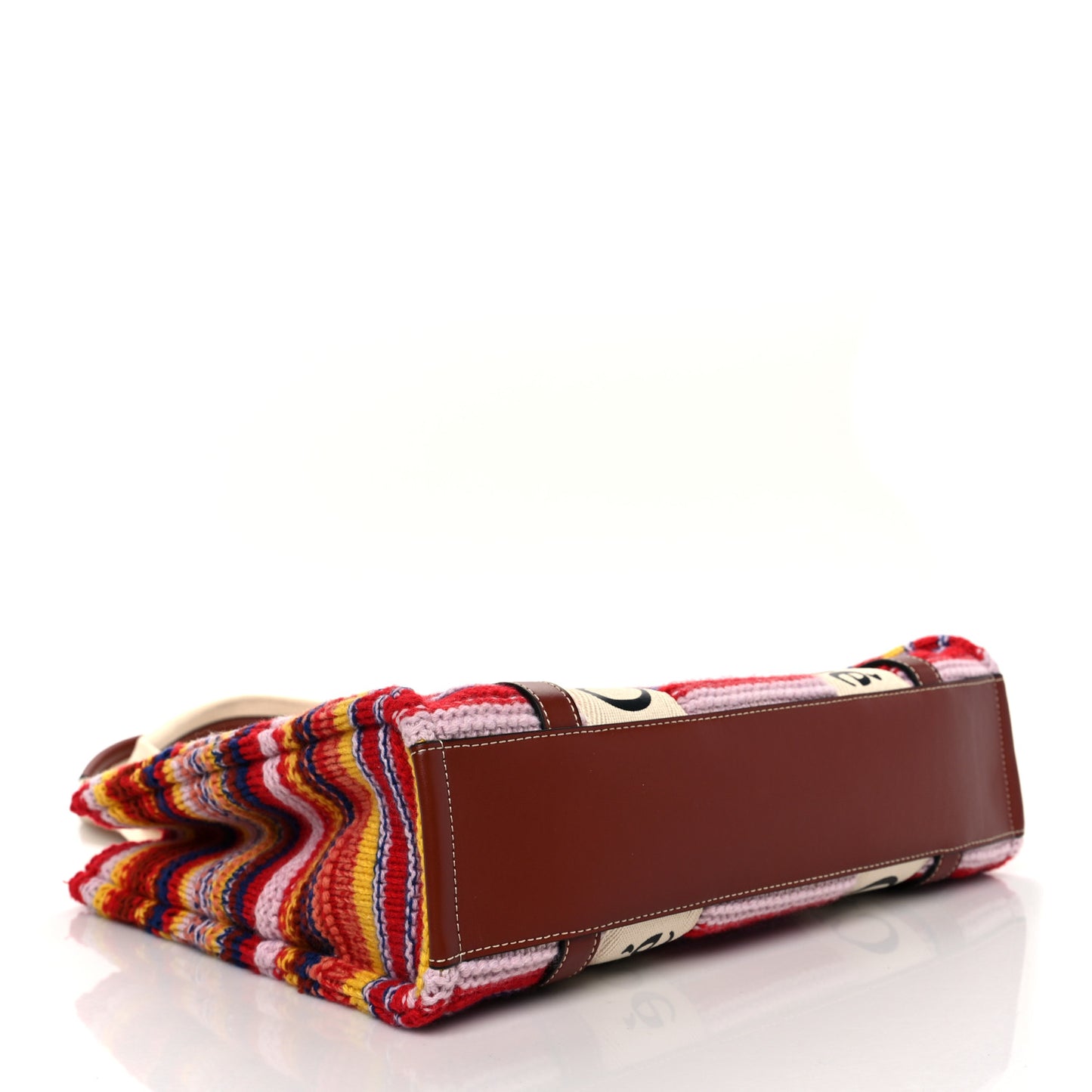 Knit Calfskin Medium Woody Ribbon Tote Red Multicolor