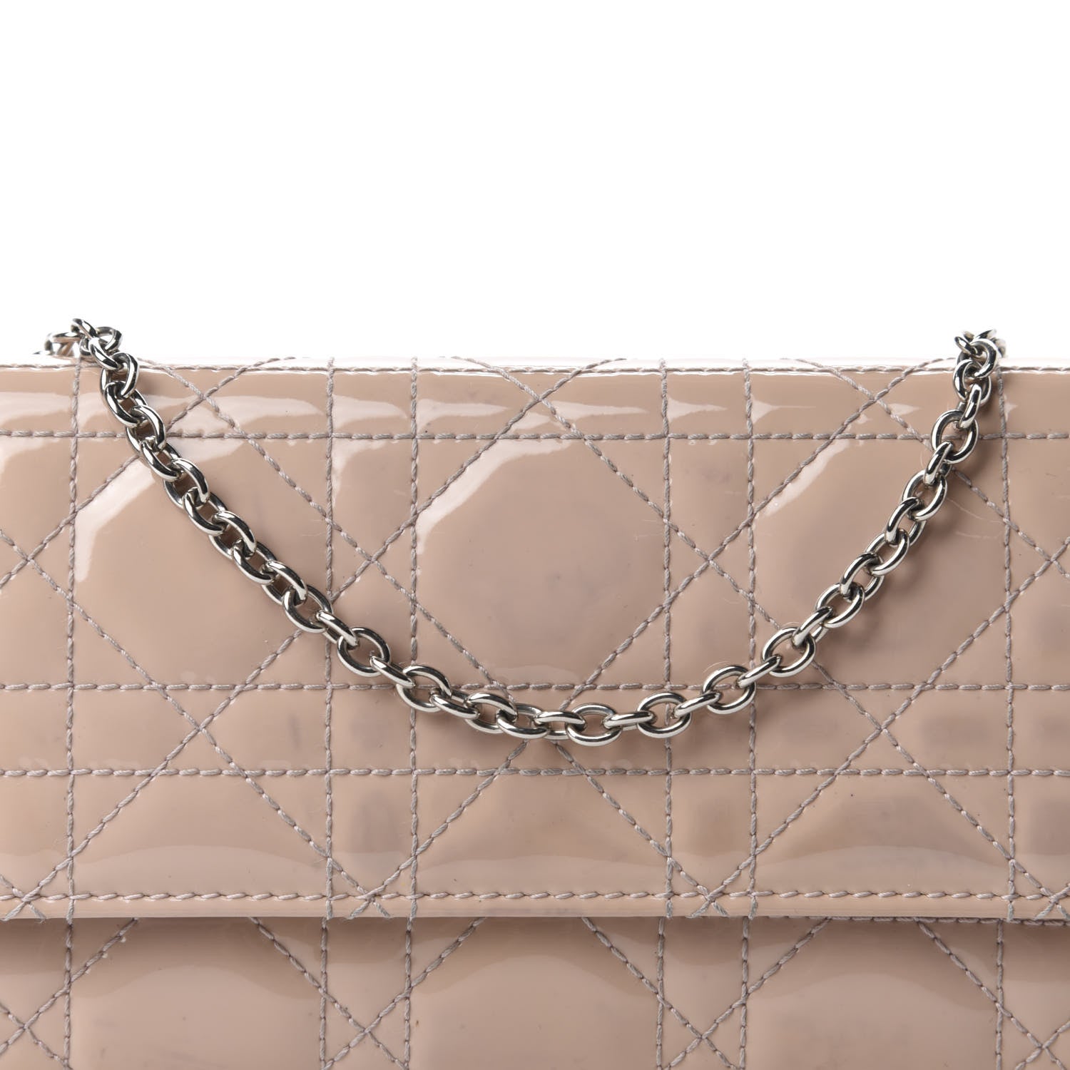 Christian Dior Patent Cannage Rendezvous Chain Wallet Beige 13 of 14