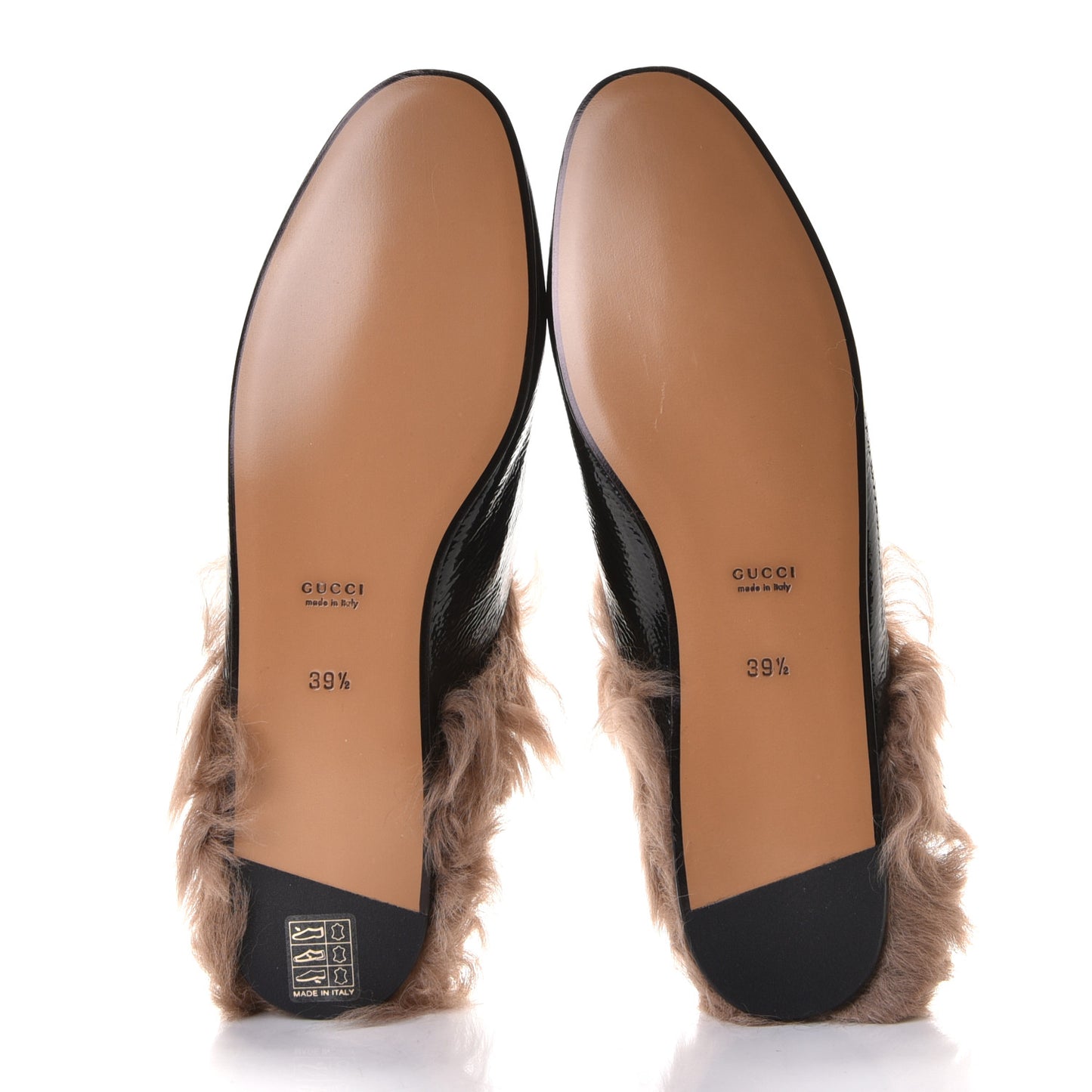 Patent Fur Womens Princetown Slippers 39.5 Black Natural