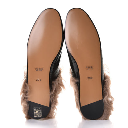 Gucci Patent Fur Womens Princetown Slippers 39.5 Black Natural 6 of 8