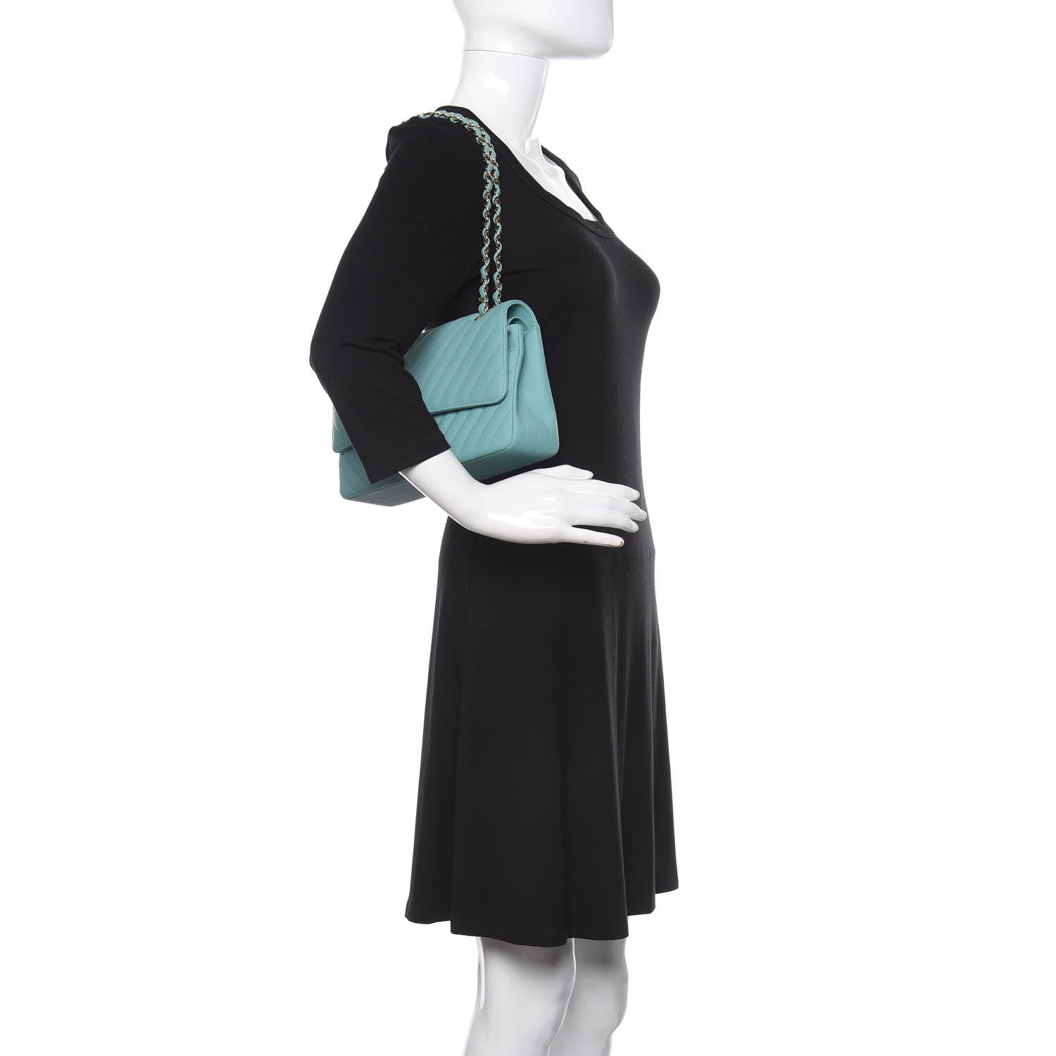 Chanel Caviar Flat Chevron Quilted Medium Double Flap Green 3 of 10