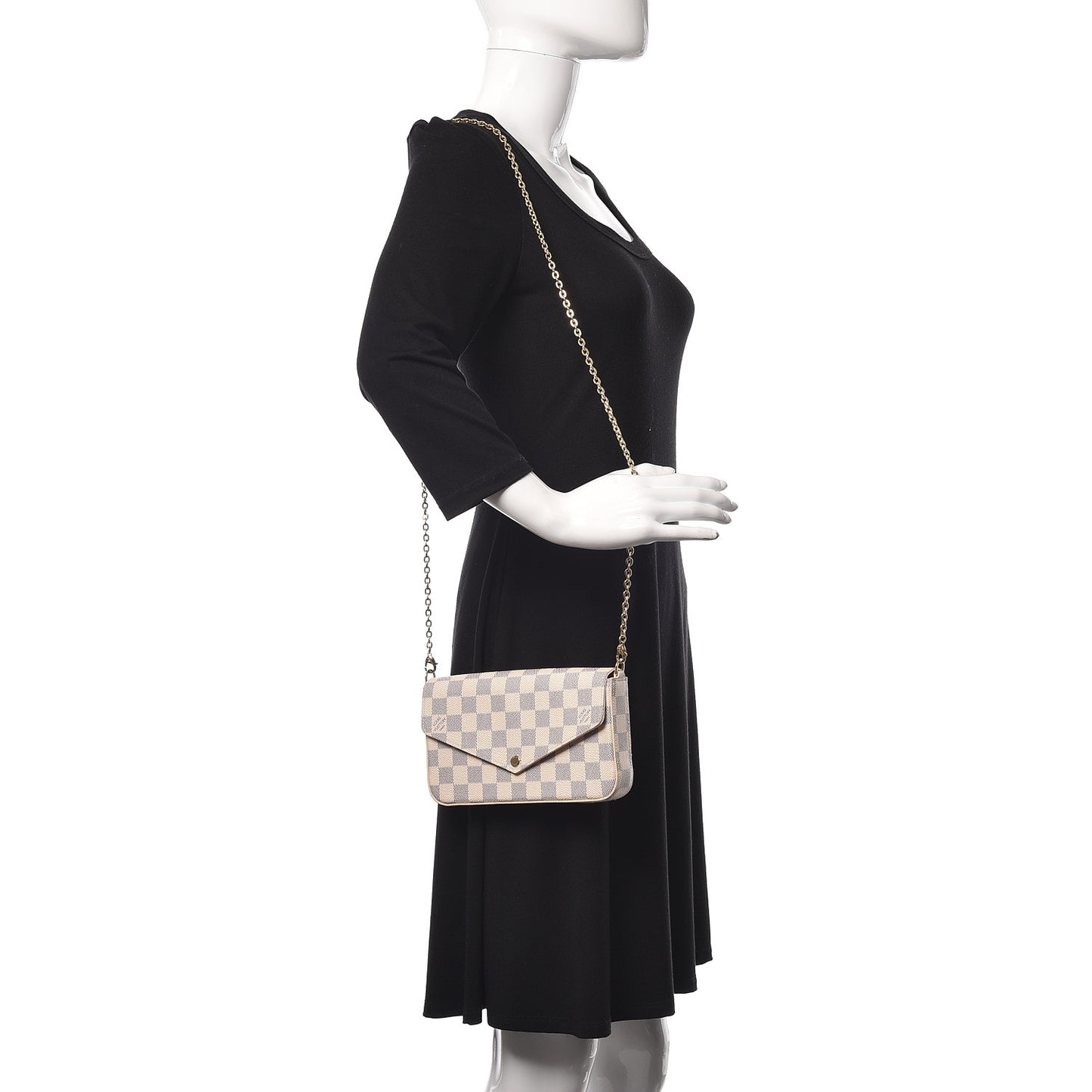 Damier Azur Pochette Felicie Chain Wallet Rose Ballerine