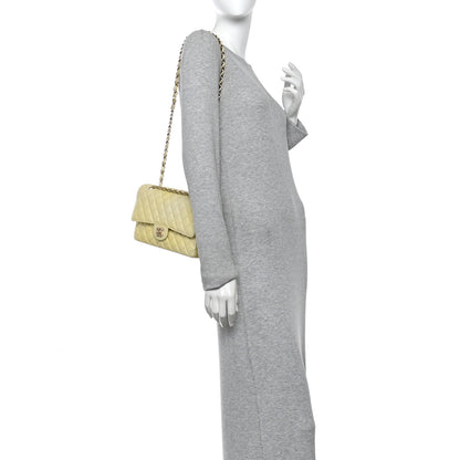 Chanel Cloudy Pearly Goatskin Quilted Medium Double Flap Light Yellow 2 of 10