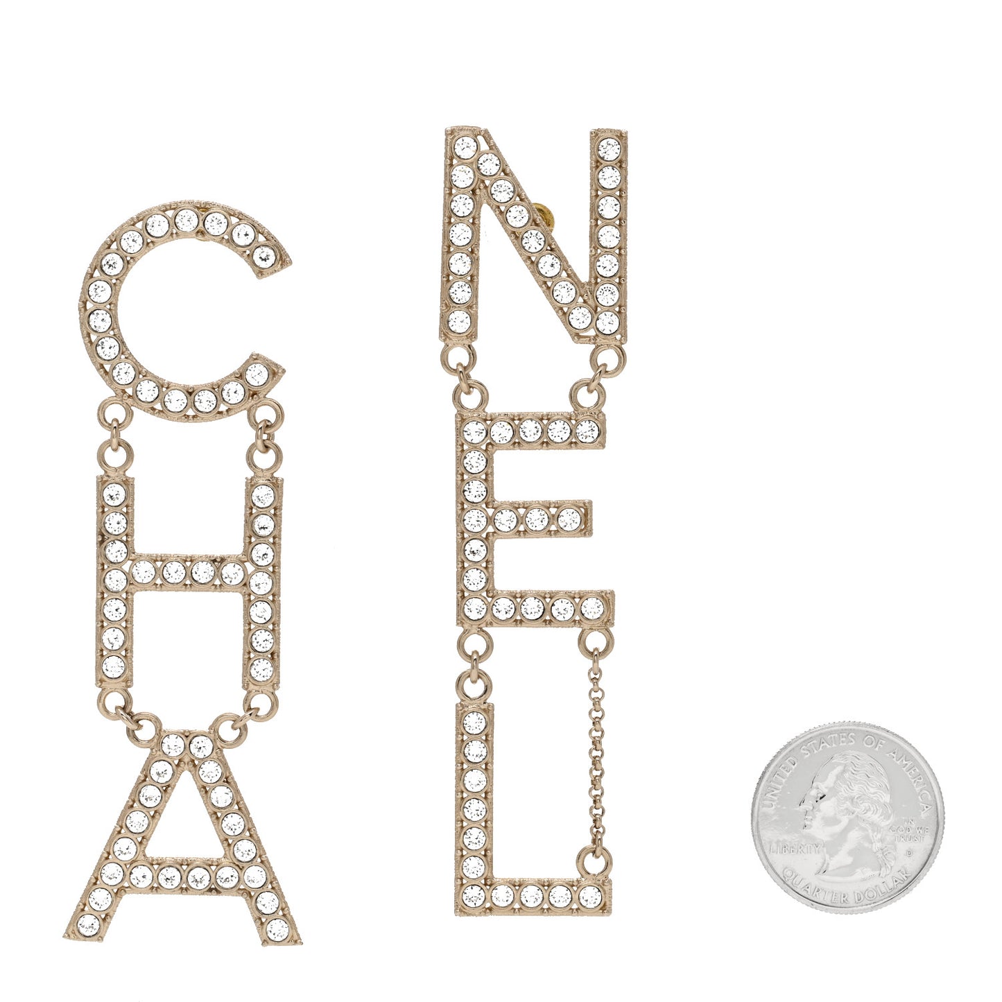 Crystal Cha-Nel Logo Drop Earrings Gold