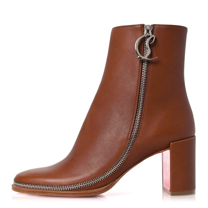 Christian Louboutin Calfskin CL Zip 70 Ankle Bootie 38 Brown 1 of 9