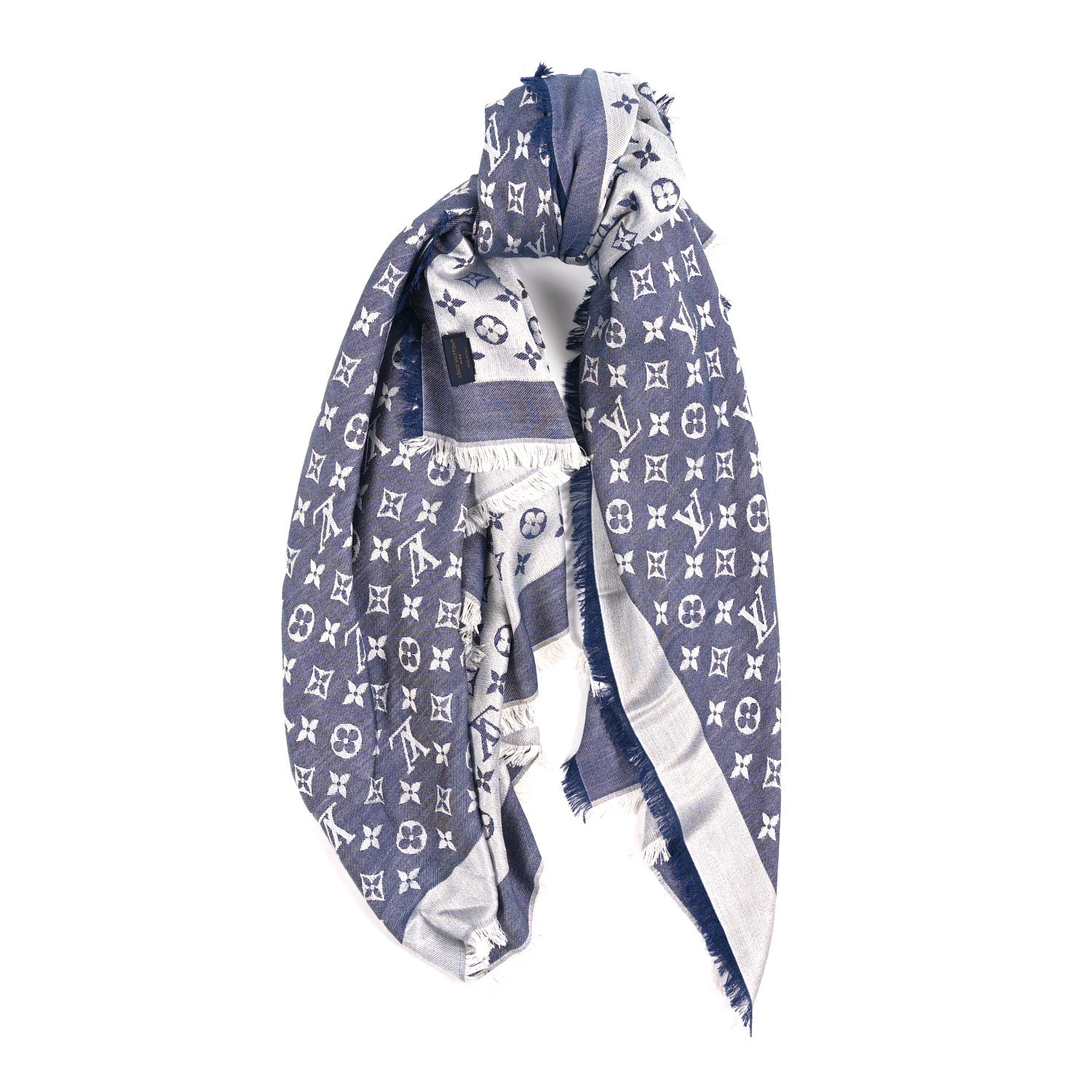 Louis Vuitton Silk Wool Monogram Denim Shawl Blue 1 of 3