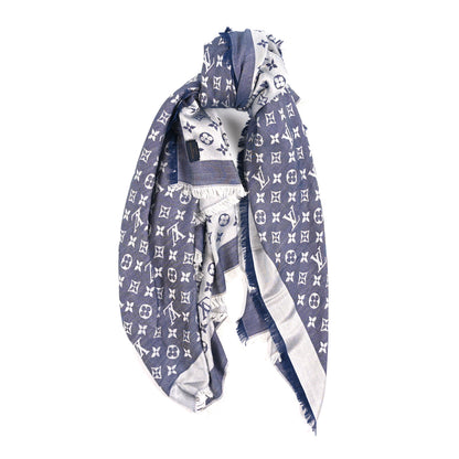 Louis Vuitton Silk Wool Monogram Denim Shawl Blue 1 of 3