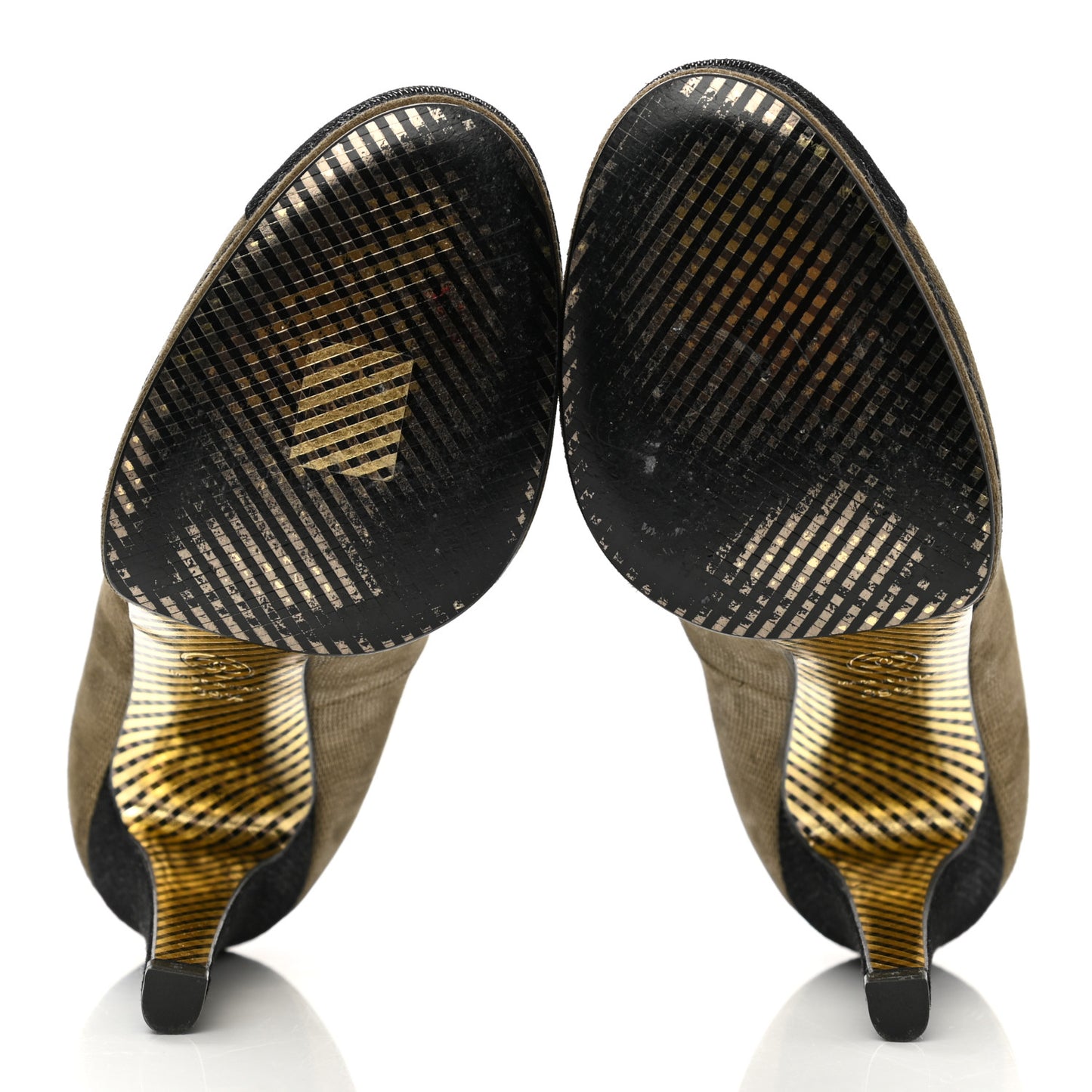 Metallic Fabric CC Cap Toe Pumps 39.5 Khaki Black