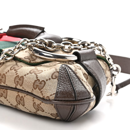 Gucci Monogram Textured Dollar Calfskin Heavy Grosgrain Web Medium Maxi Horsebit Chain Shoulder Bag Beige Ebony New Acero 9 of 9