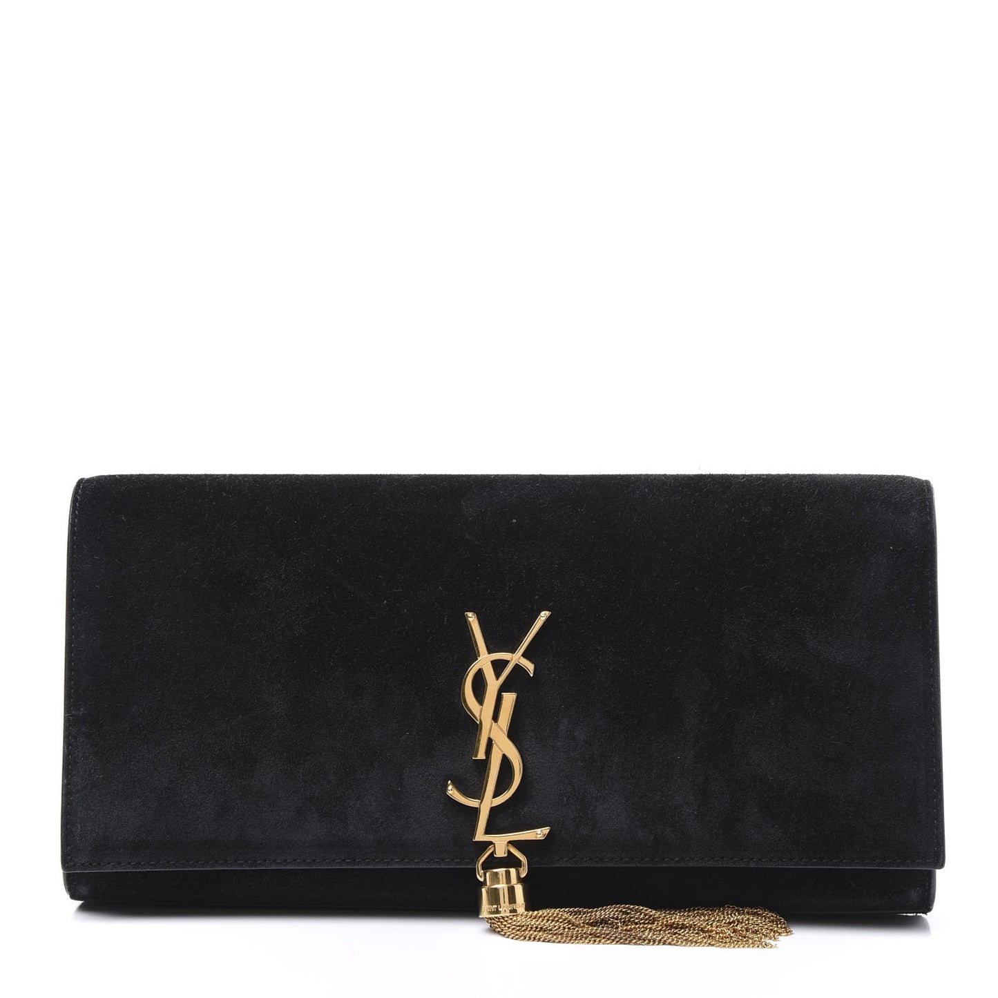 Suede Classic Monogram Cassandre Tassel Clutch Black