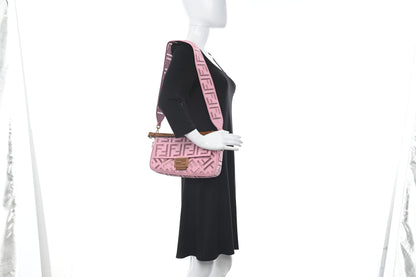 Fendi Canvas Cuoio Agata FF Ajour Embroidered Baguette Ciclamino Cuoio 2 of 12