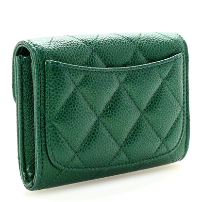 Chanel Metallic Caviar Quilted Flap Card Holder Wallet Green 3 of 8