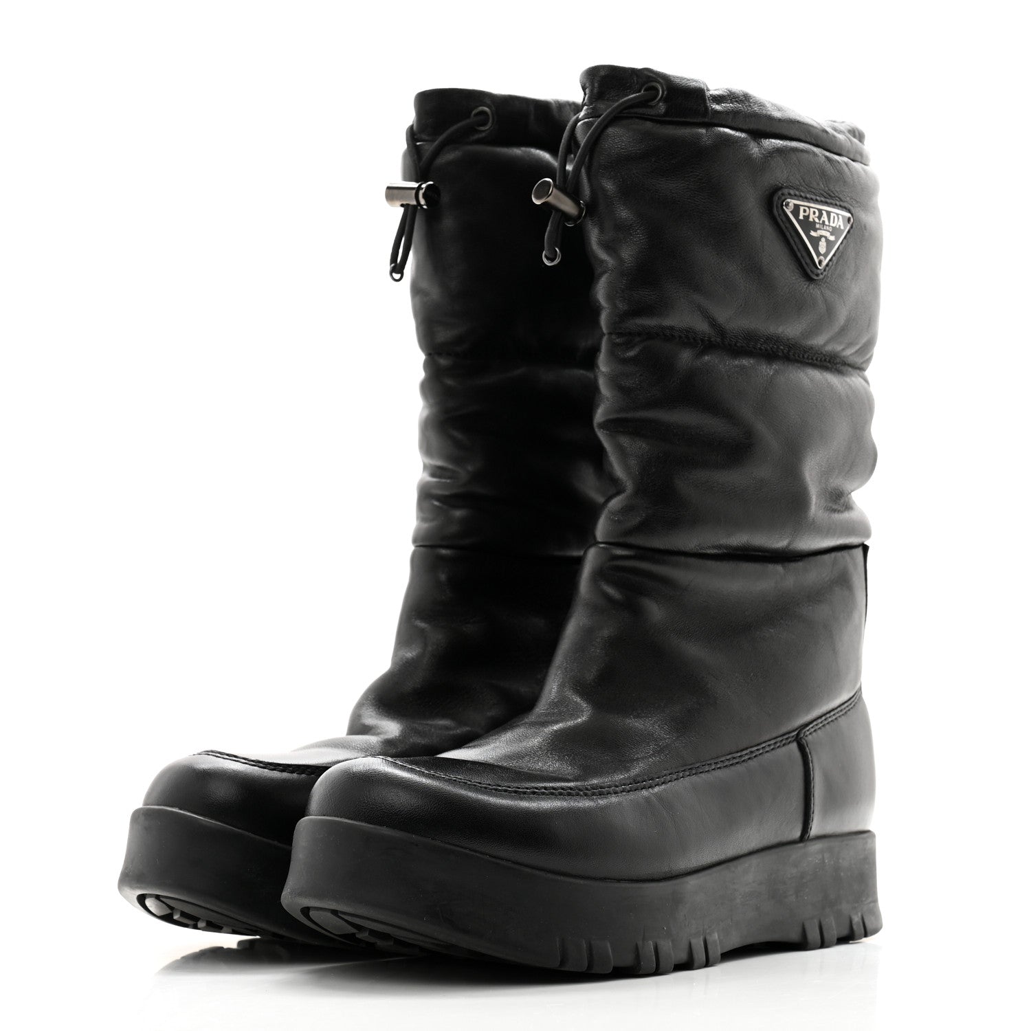 Prada Nappa Metal Triangle Logo Padded Moon Boots 38.5 Black 3 of 9
