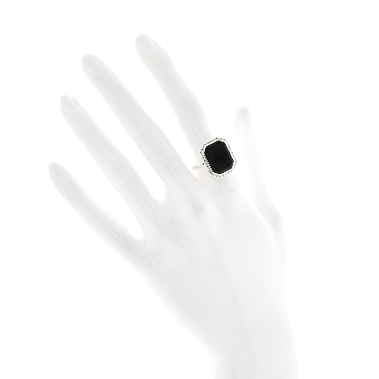 Tiffany Sterling Silver Black Onyx Ziegfeld Daisy Ring 55 7.25 2 of 5