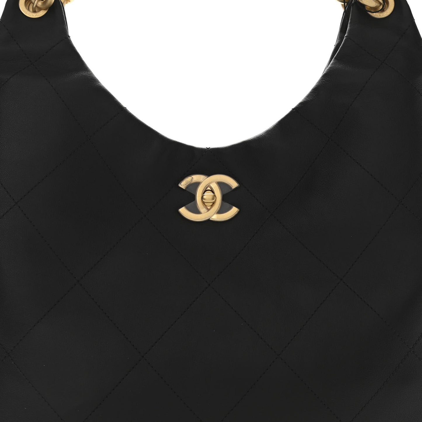Calfskin Quilted Maxi Chain Hobo Black