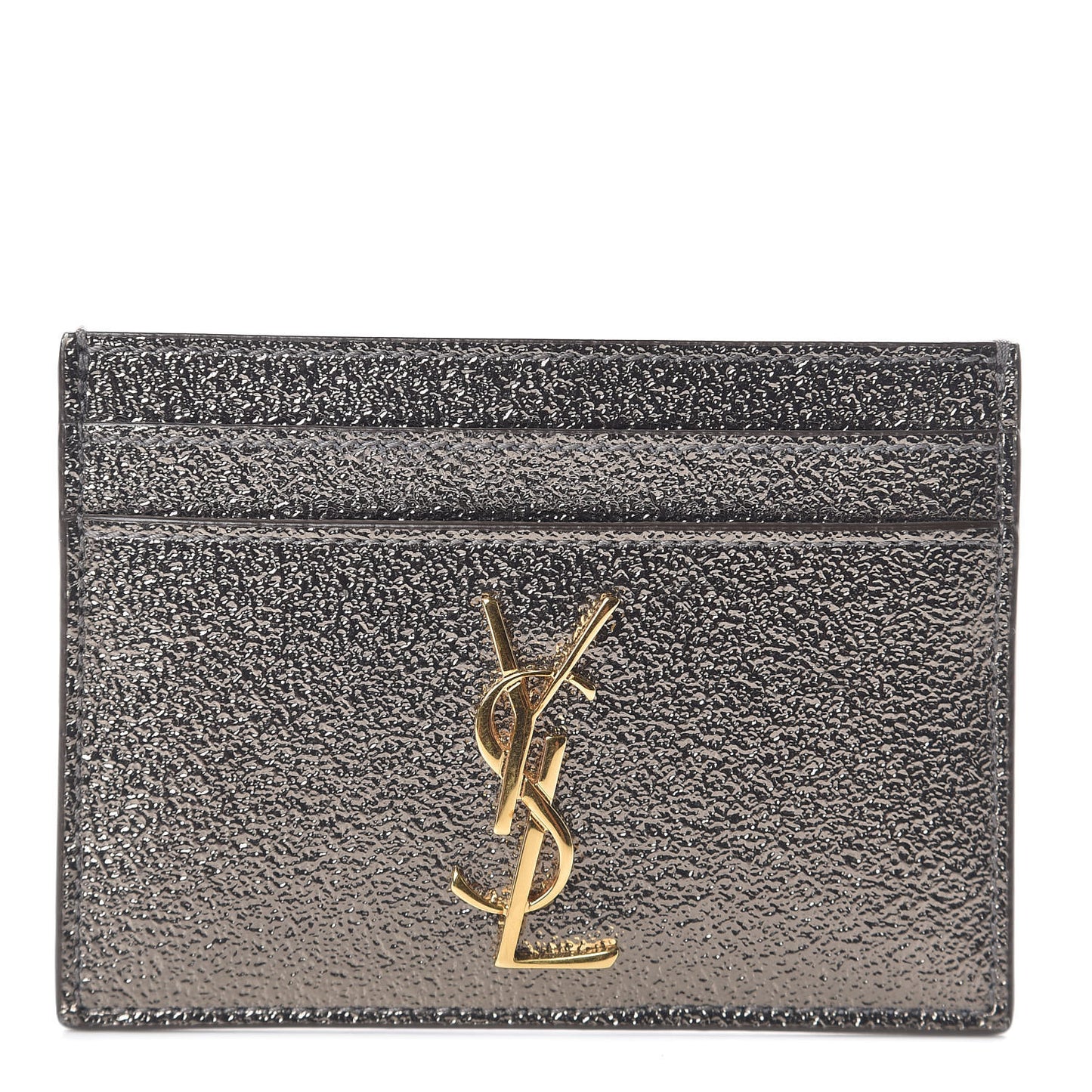 Metallic Grained Calfskin Monogram Credit Card Case Gris